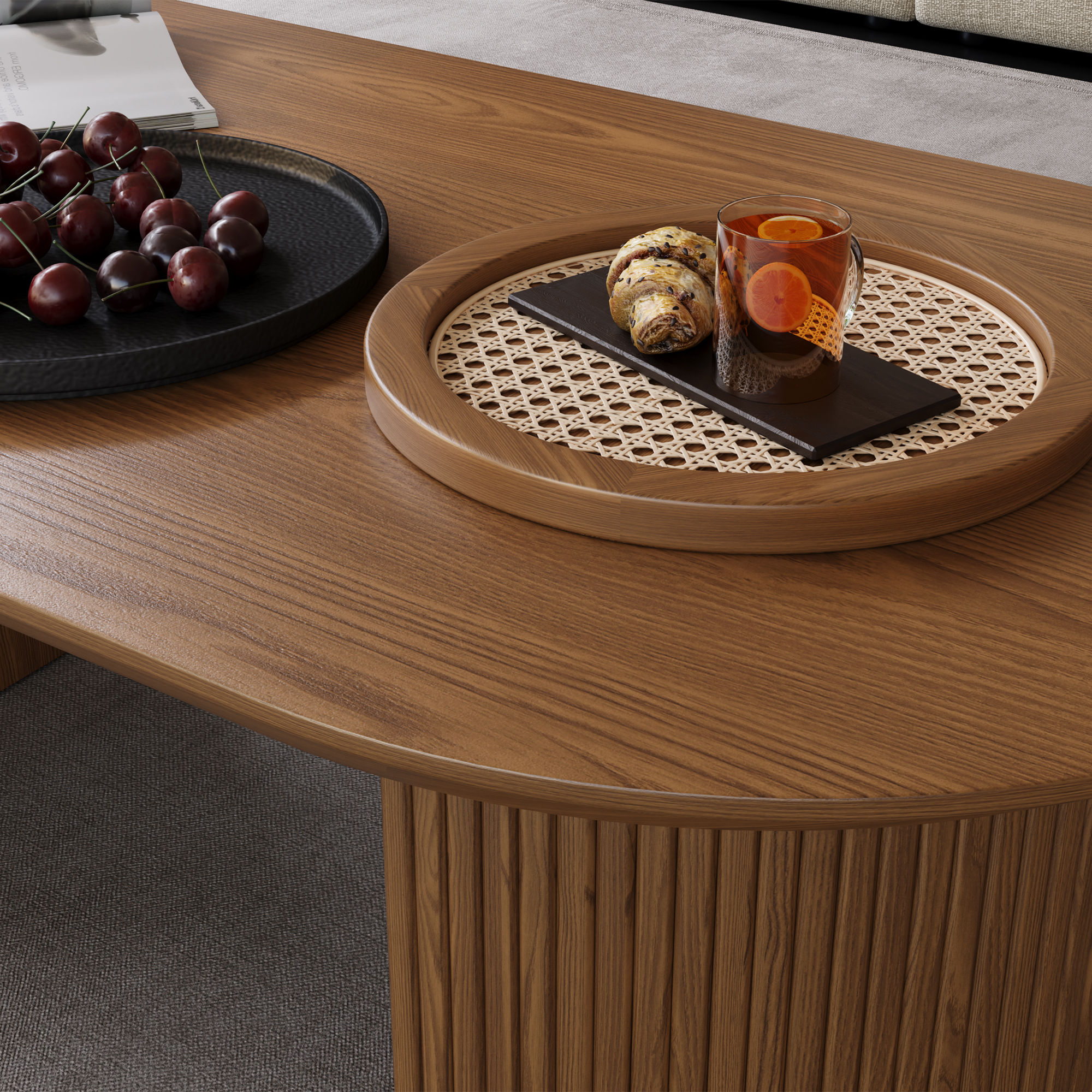 Wood Leg Walnut Color MDF Coffee Tables
