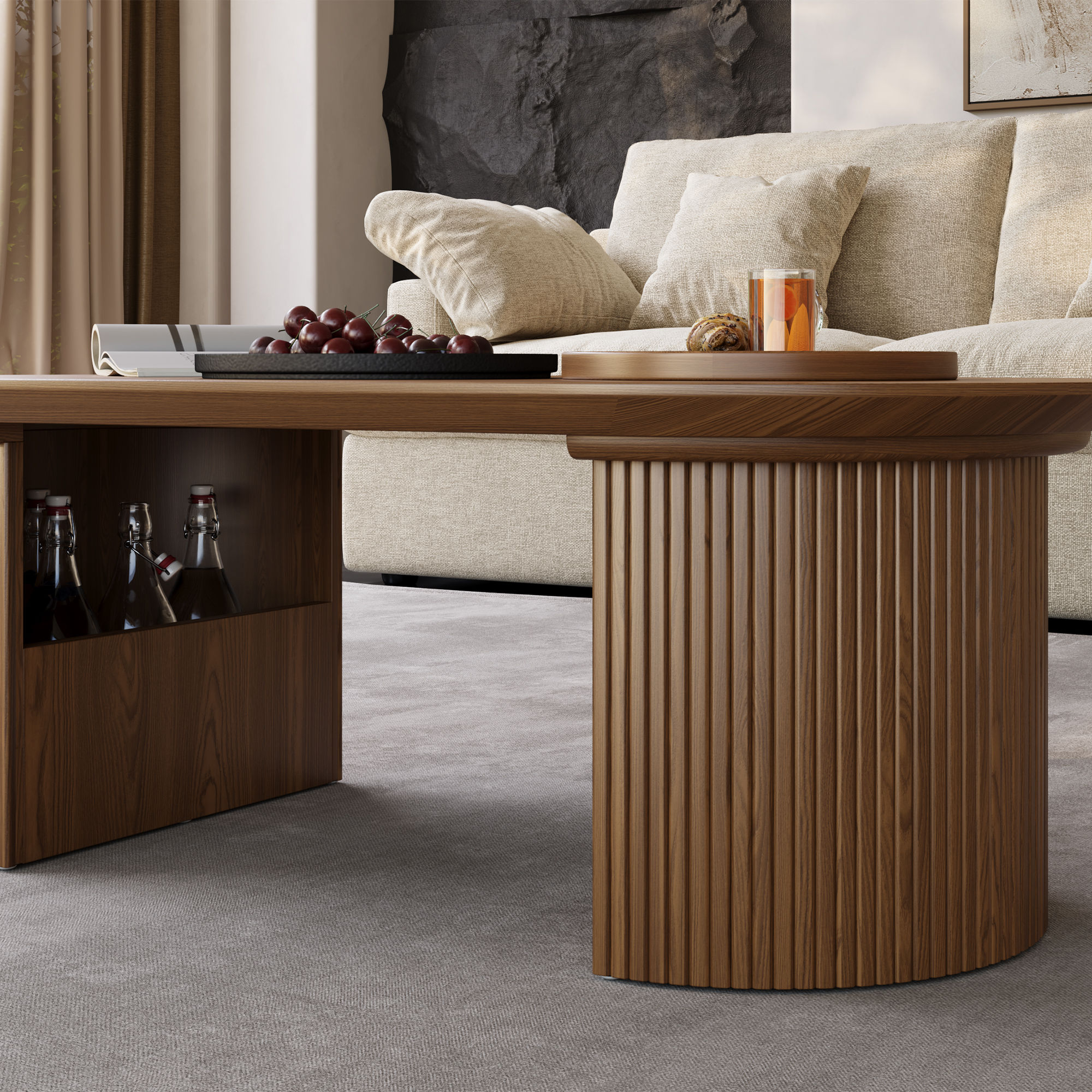 with Storage Walnut Color MDF Coffee Tables
