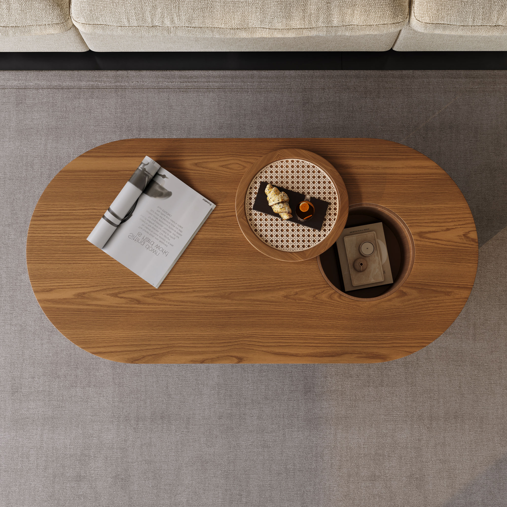 Wood Leg Walnut Color MDF Coffee Tables