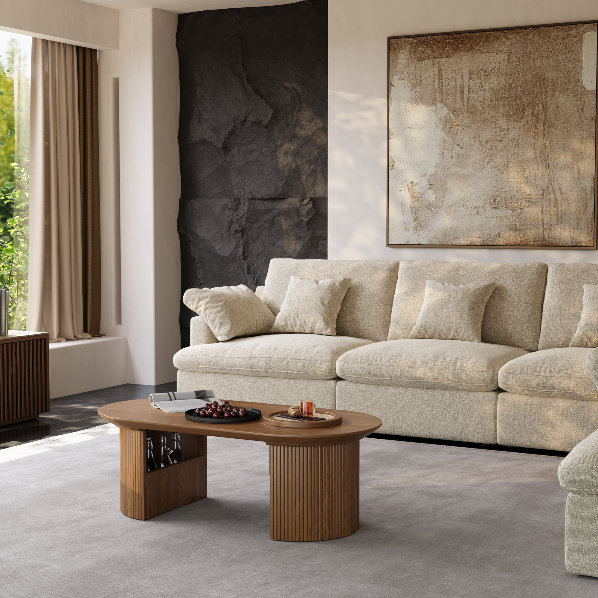 Wood Walnut Color MDF Coffee Tables