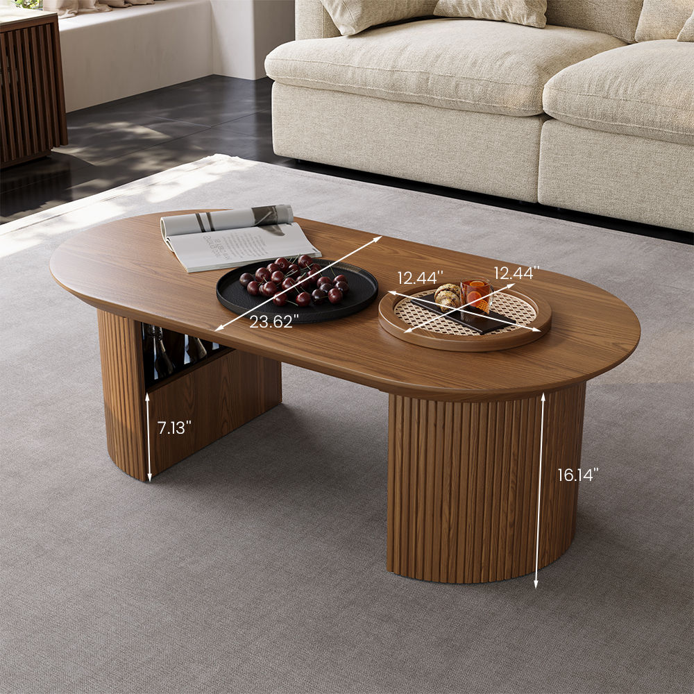 Oval Walnut Color MDF Coffee Tables