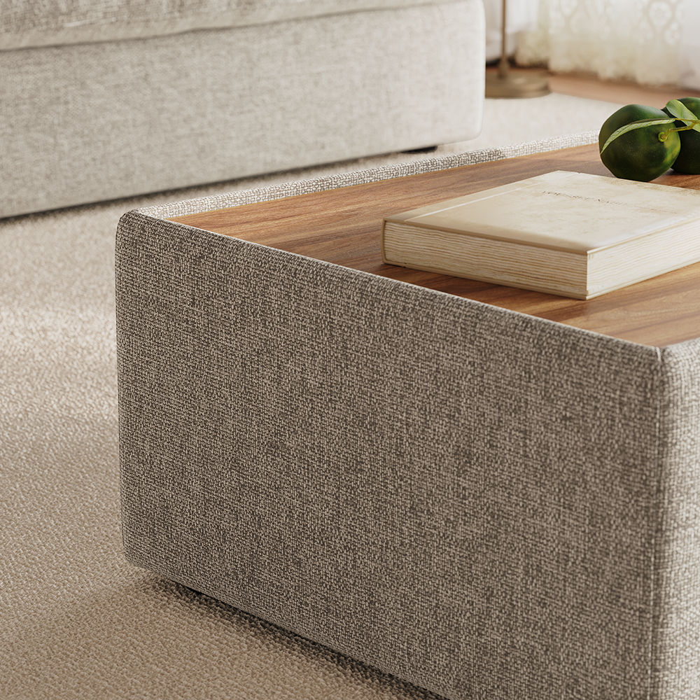 Square Beige Chenille Coffee Tables