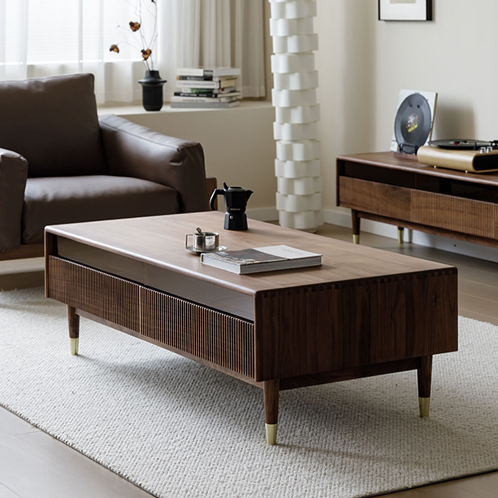 Partly Assemble Walnut Color MDF Coffee Tables