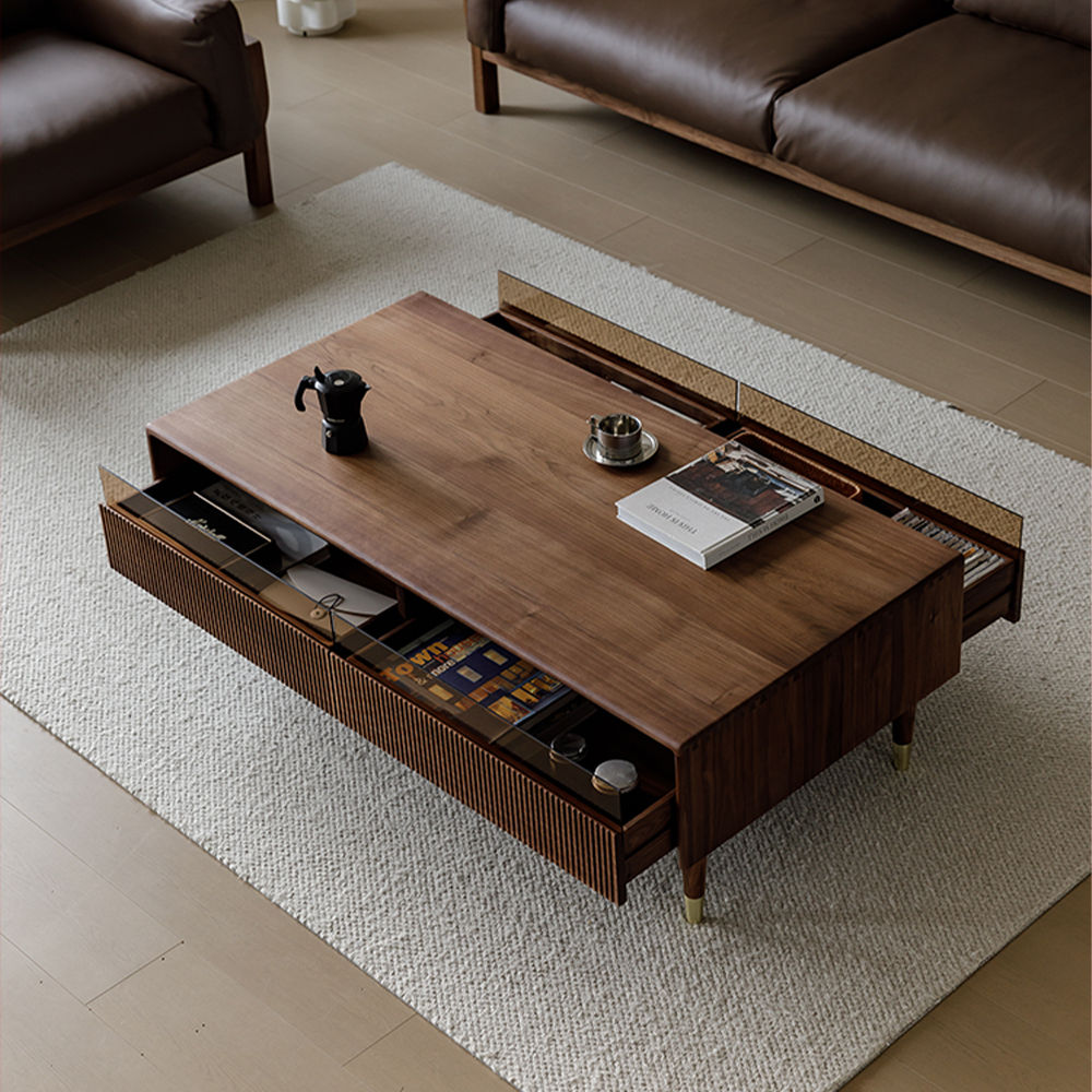 Rectangular Walnut Color MDF Coffee Tables