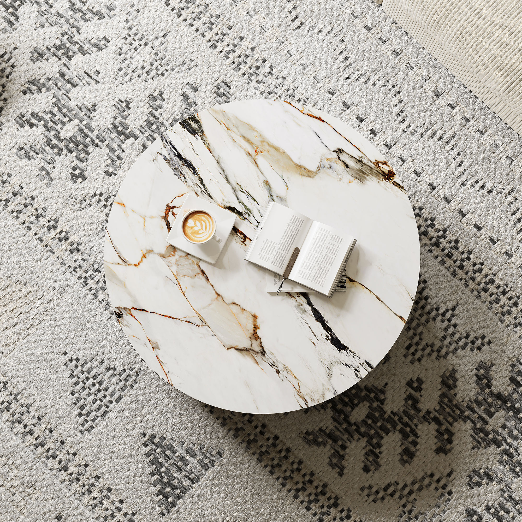 Metal Leg White & Black Sintered Stone Coffee Tables