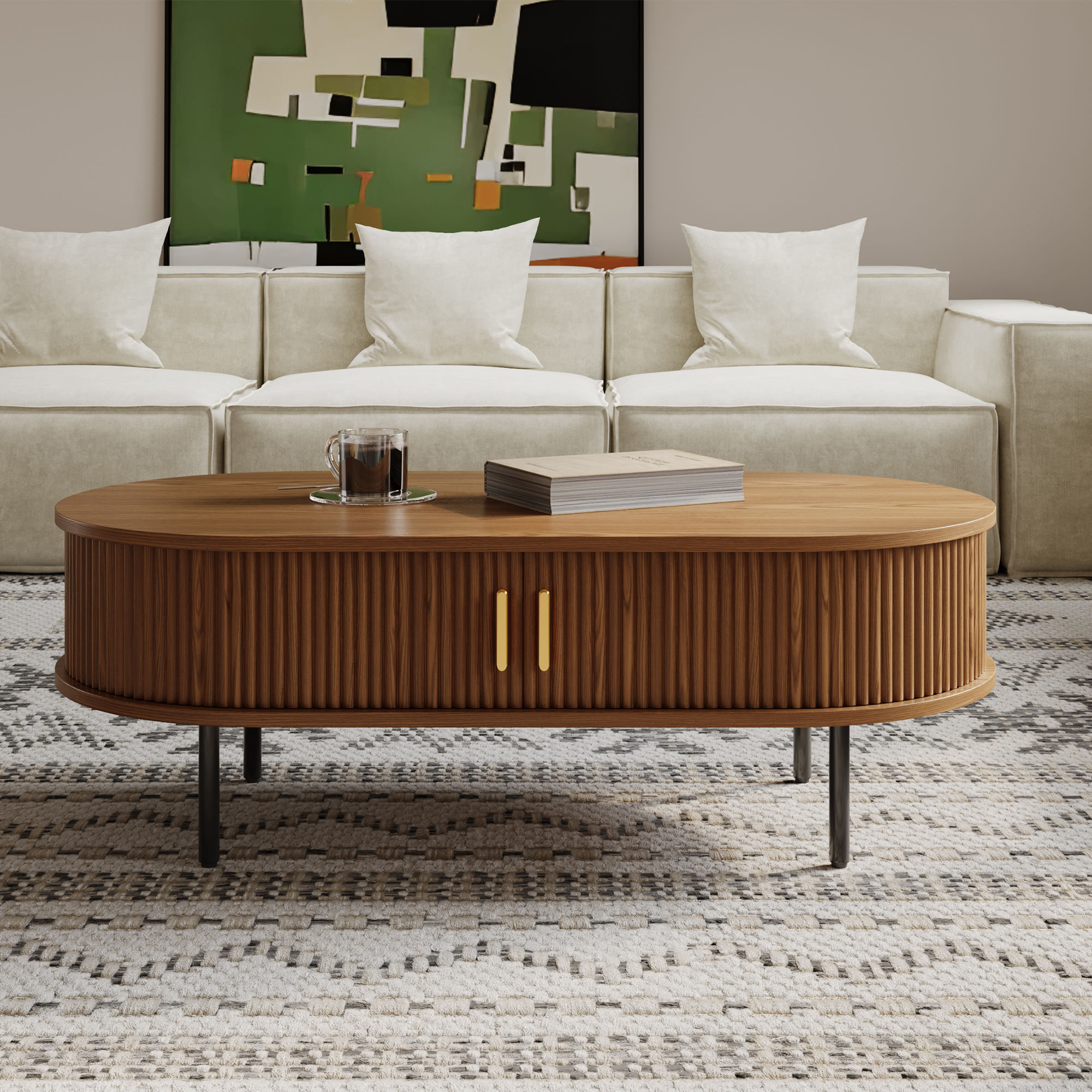 Partly Assemble Walnut Color Plywood Coffee Tables