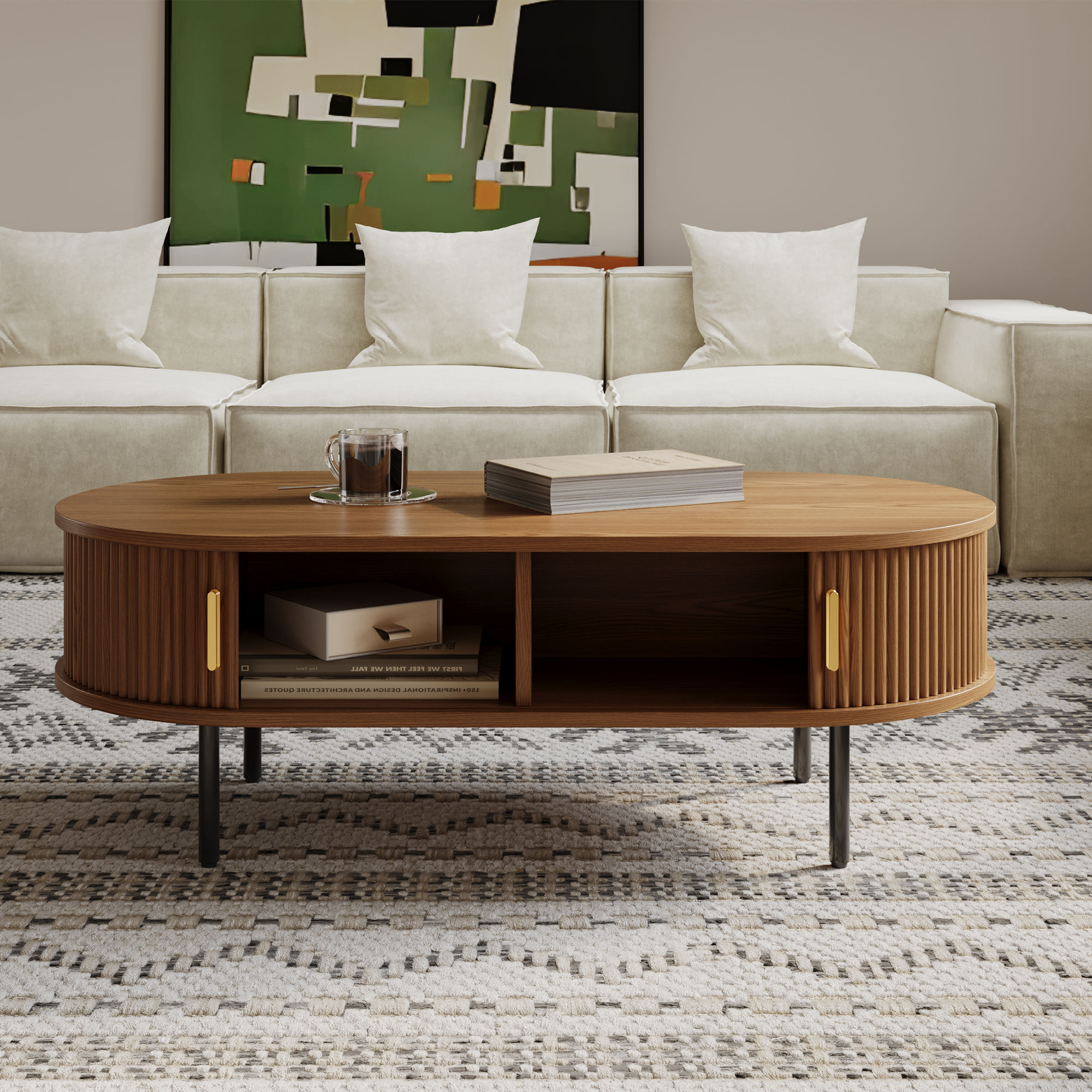 Metal Leg Walnut Color Plywood Coffee Tables