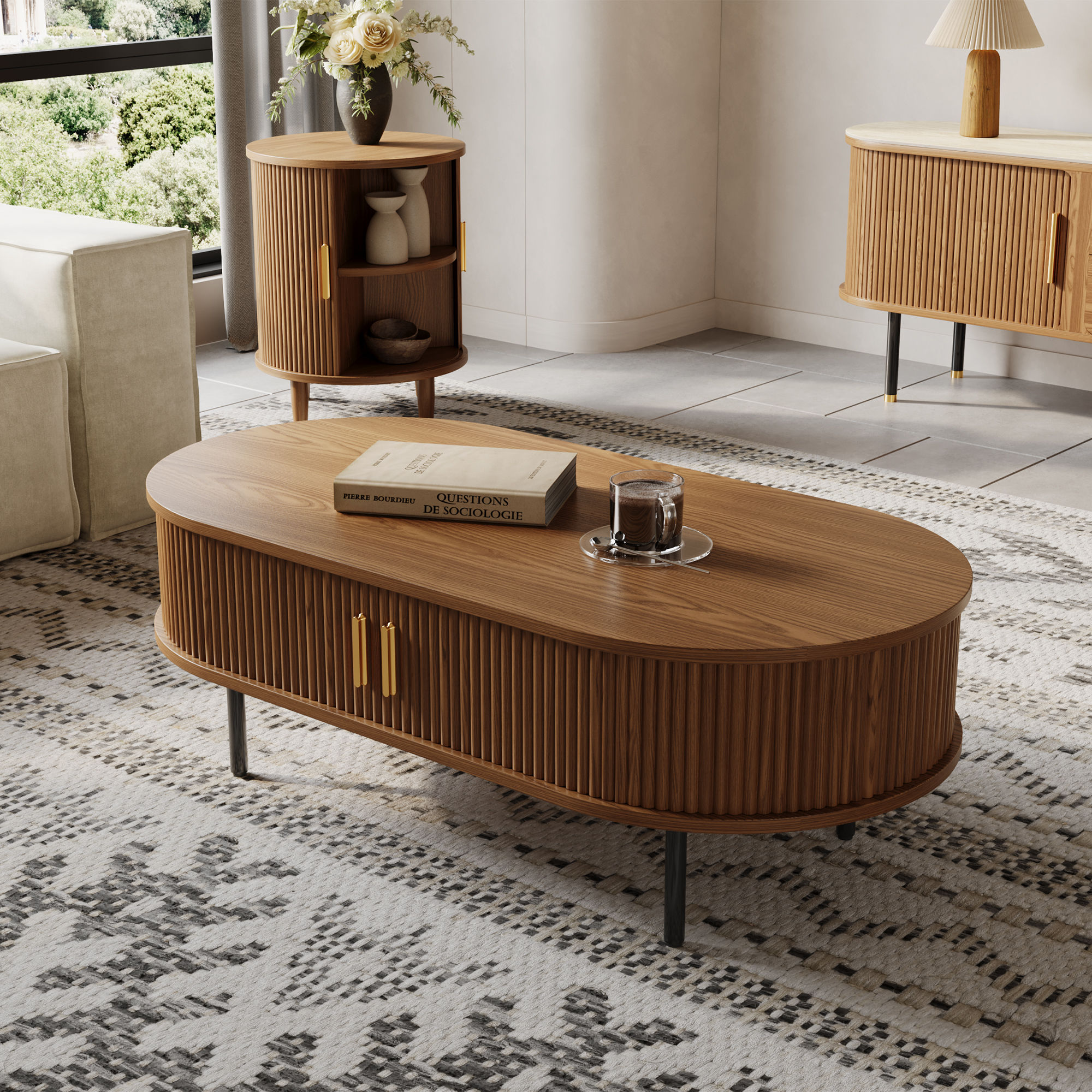 with Storage Walnut Color Plywood Coffee Tables