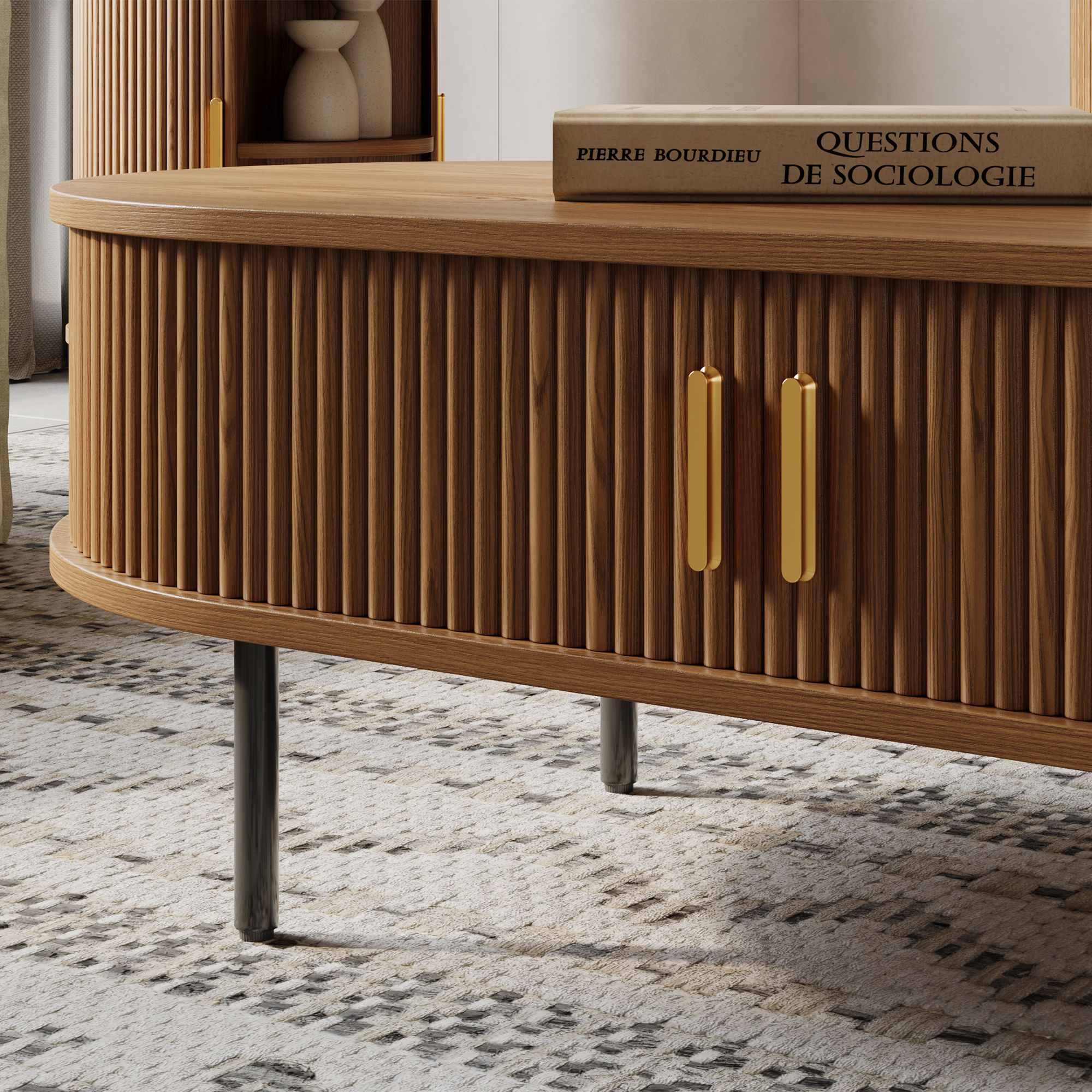 Partly Assemble Walnut Color Plywood Coffee Tables