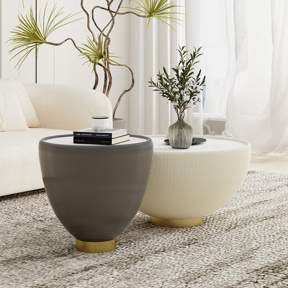 Round Gray Sintered Stone Coffee Tables