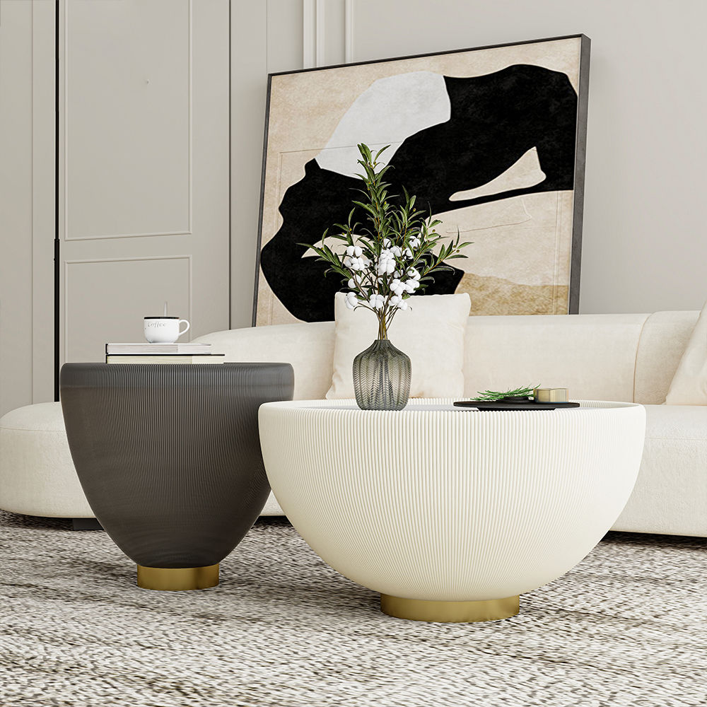 Metal Leg Beige Sintered Stone Coffee Tables