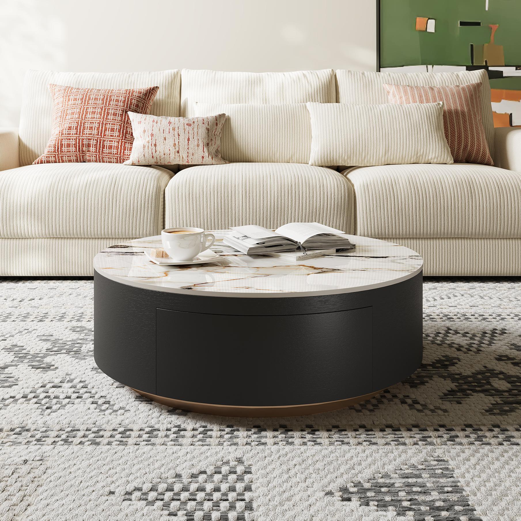 Modern White & Black Sintered Stone Coffee Tables