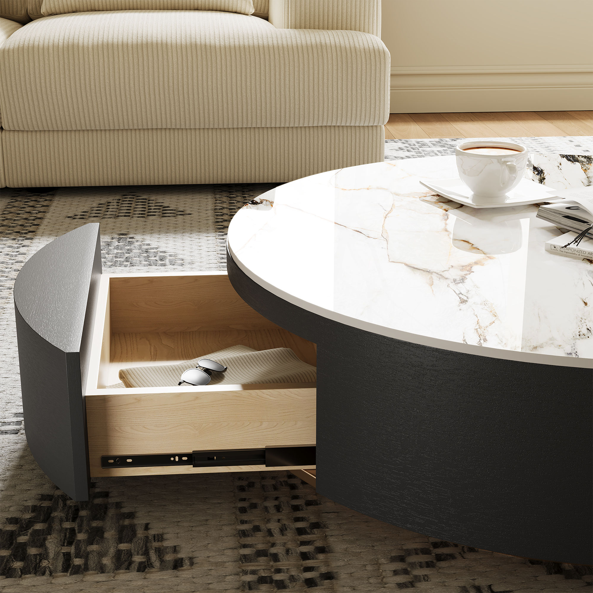 Sintered Stone White & Black Sintered Stone Coffee Tables