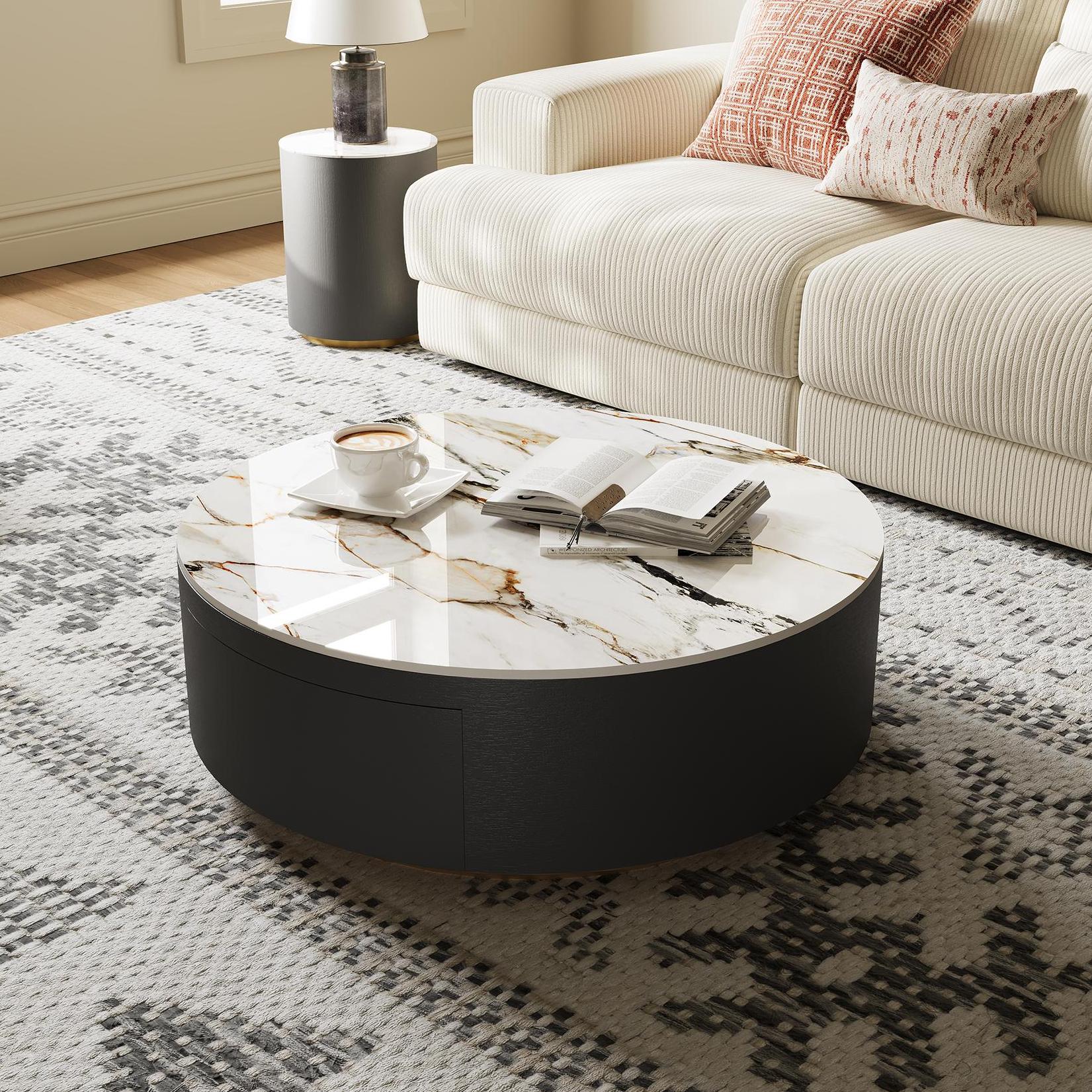 Metal Leg White & Black Sintered Stone Coffee Tables