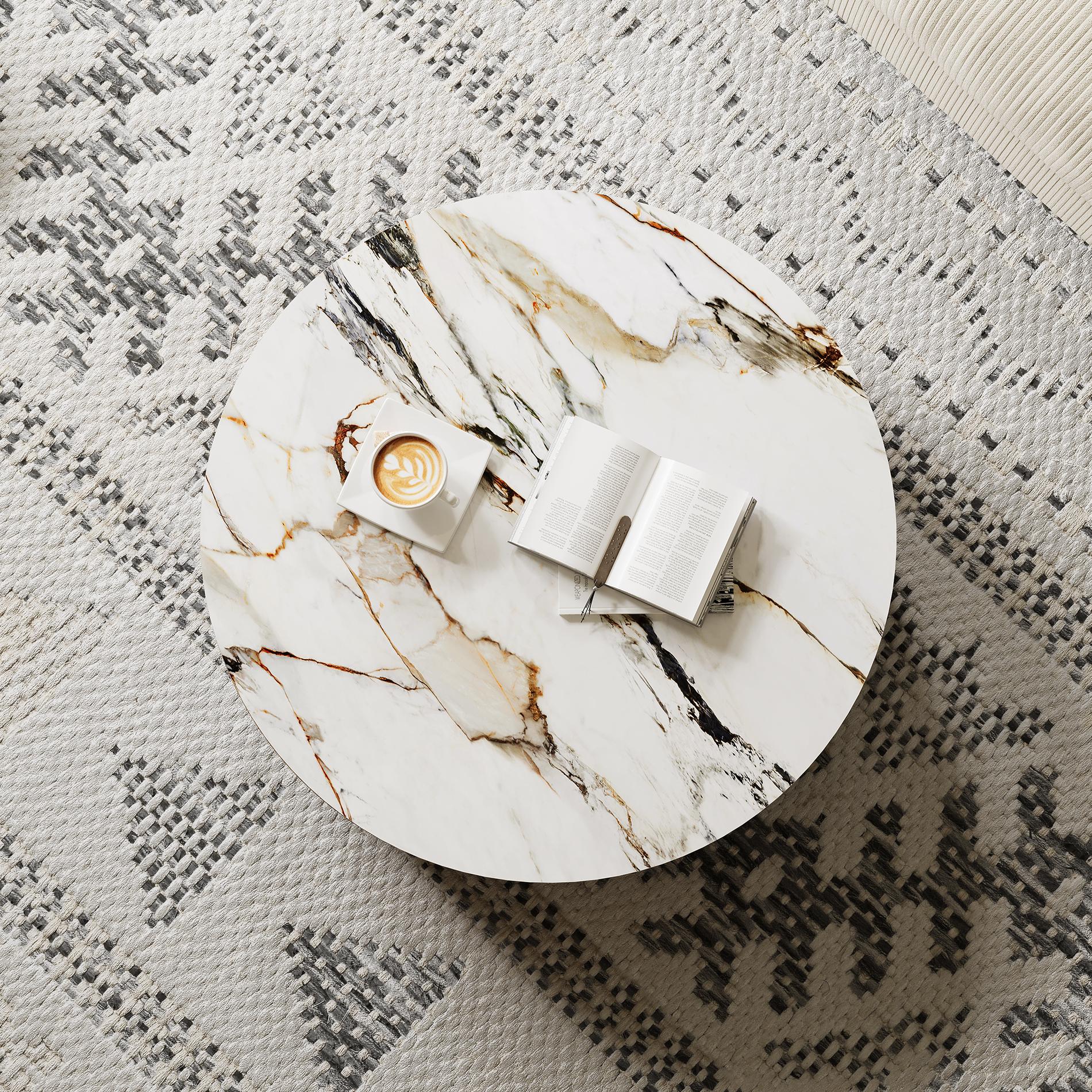 Fully Assemble White & Walnut Sintered Stone Coffee Tables