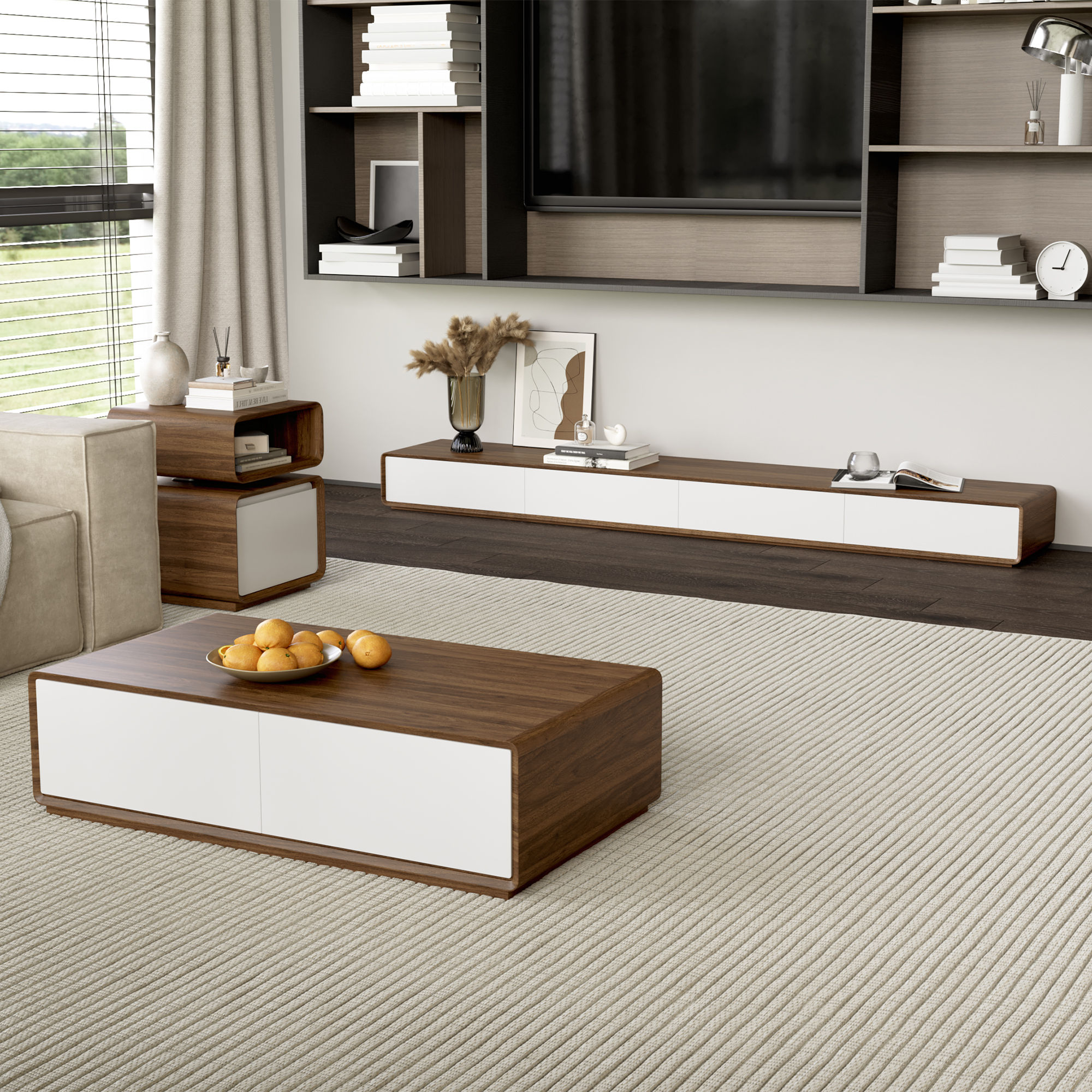 Walnut Walnut & White MDF Coffee Tables