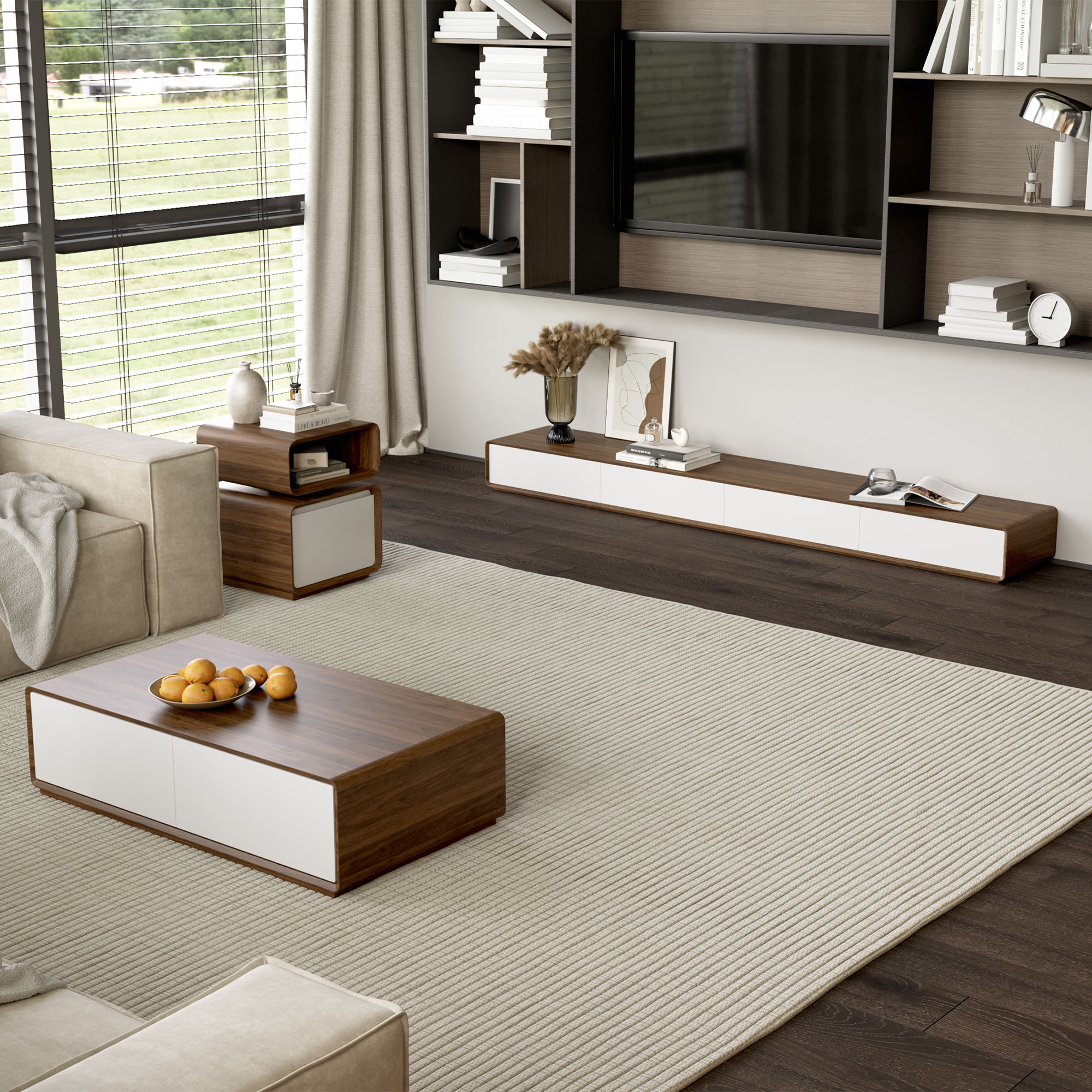 Modern Walnut & White MDF Coffee Tables