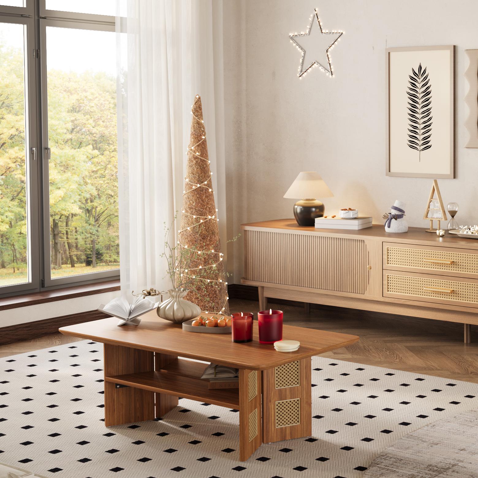 Partly Assemble Walnut Color MDF Coffee Tables