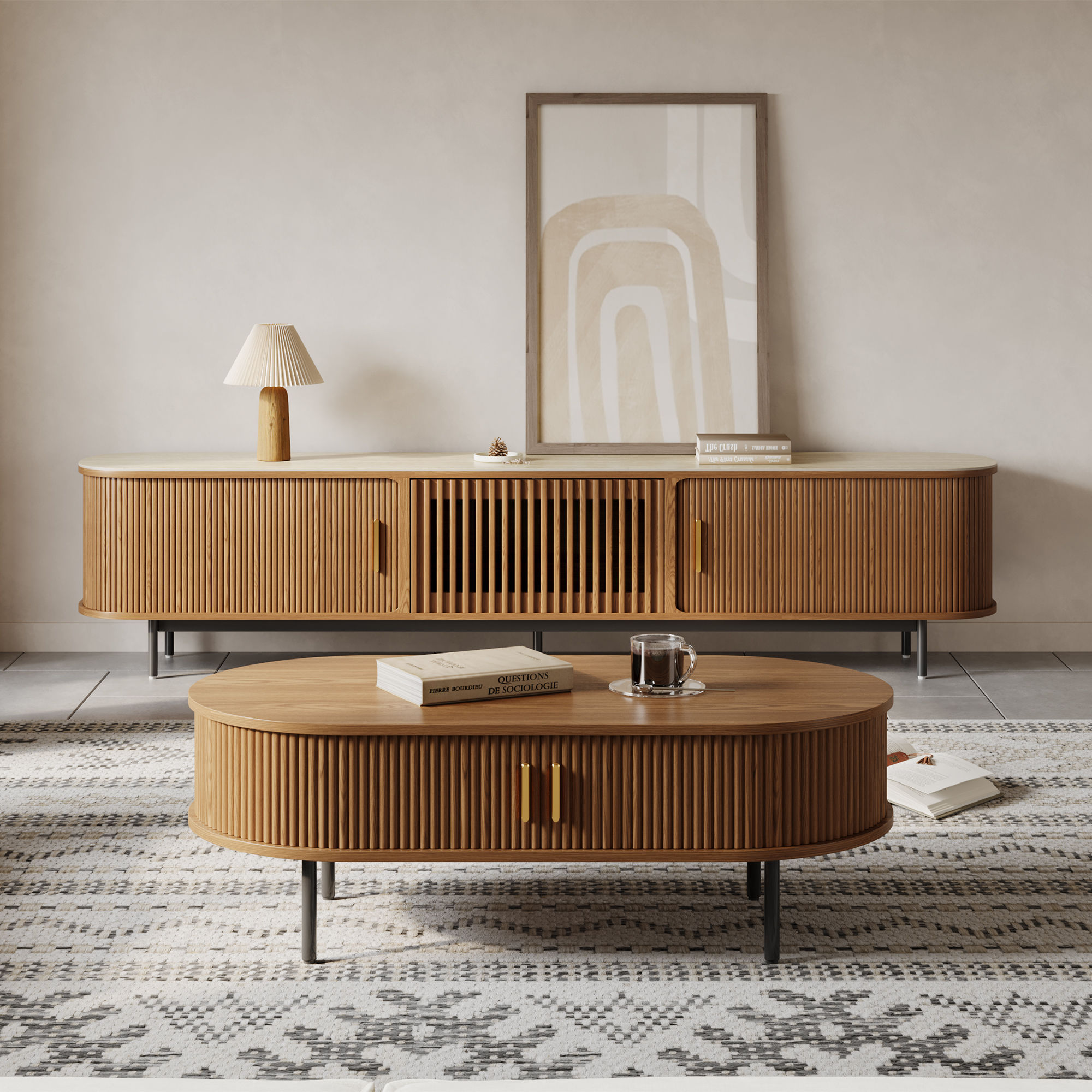 Partly Assemble Walnut Color Plywood Coffee Tables