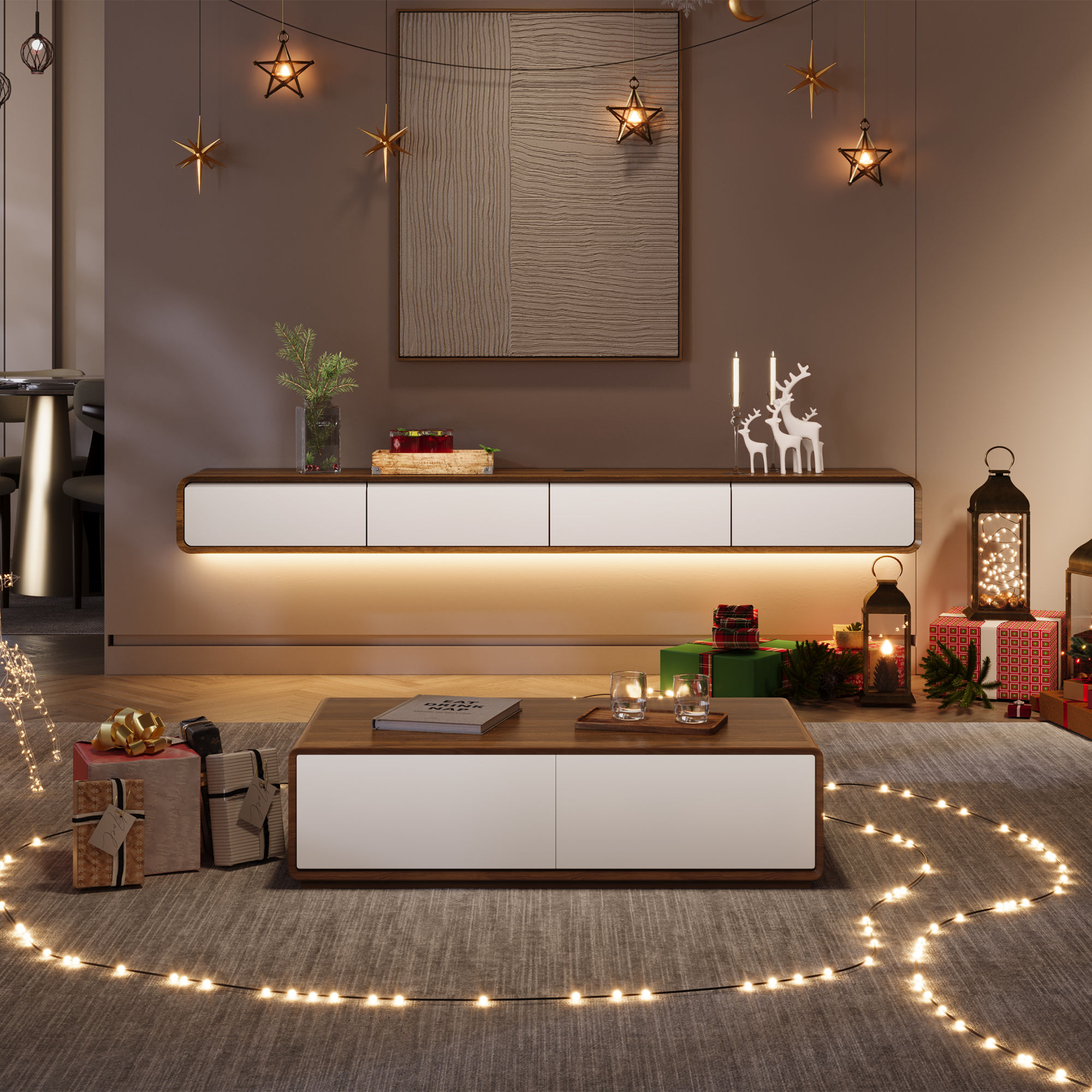 with Storage Walnut & White MDF Coffee Tables