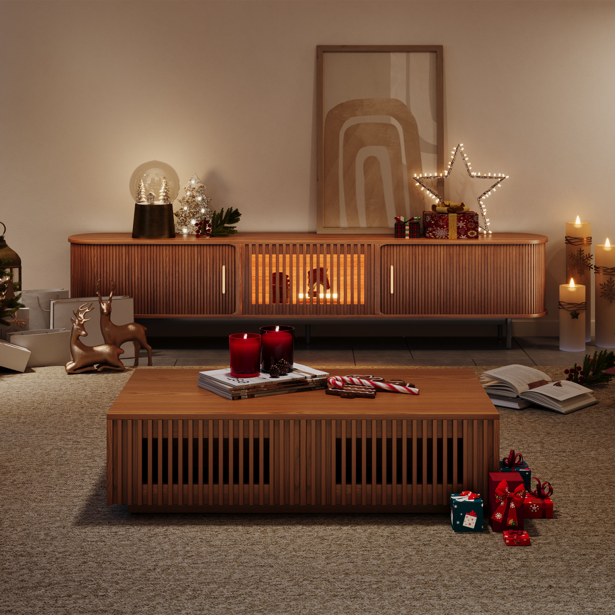 Modern Walnut Color MDF Coffee Tables