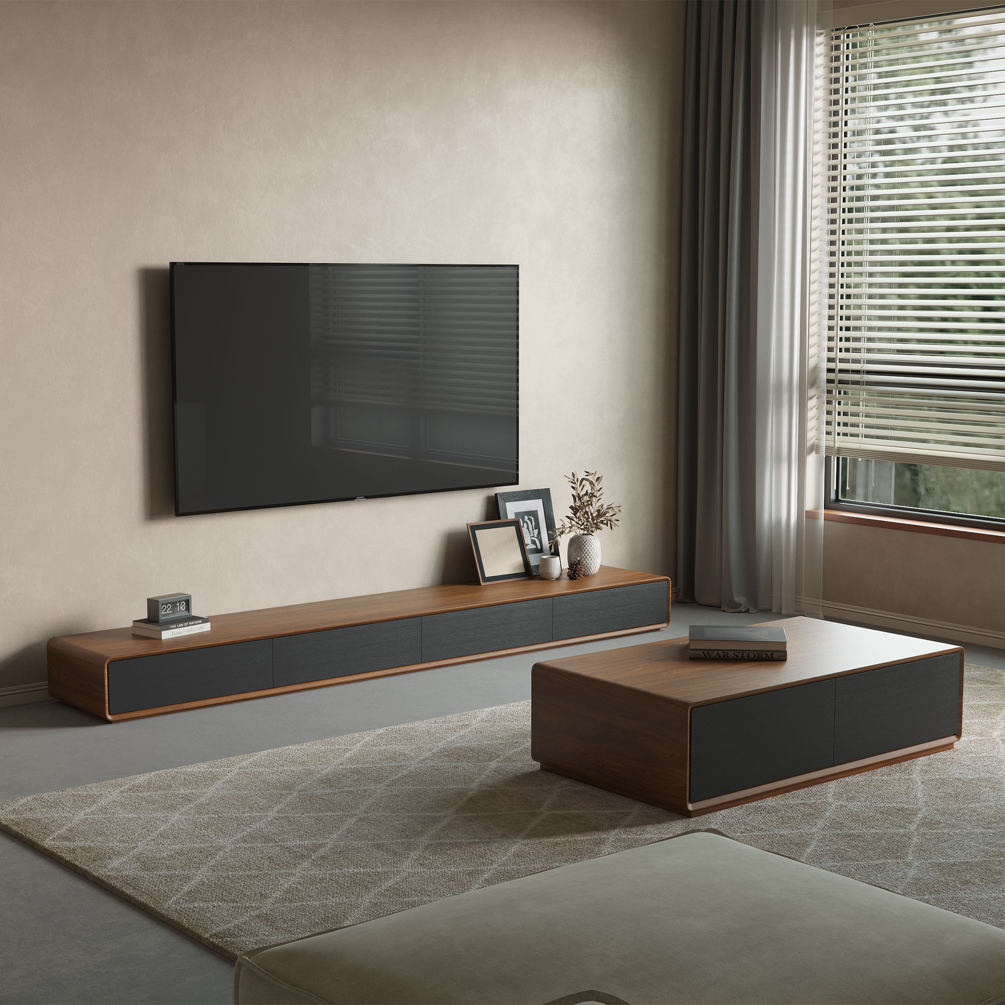 Wood Walnut & Black MDF Coffee Tables