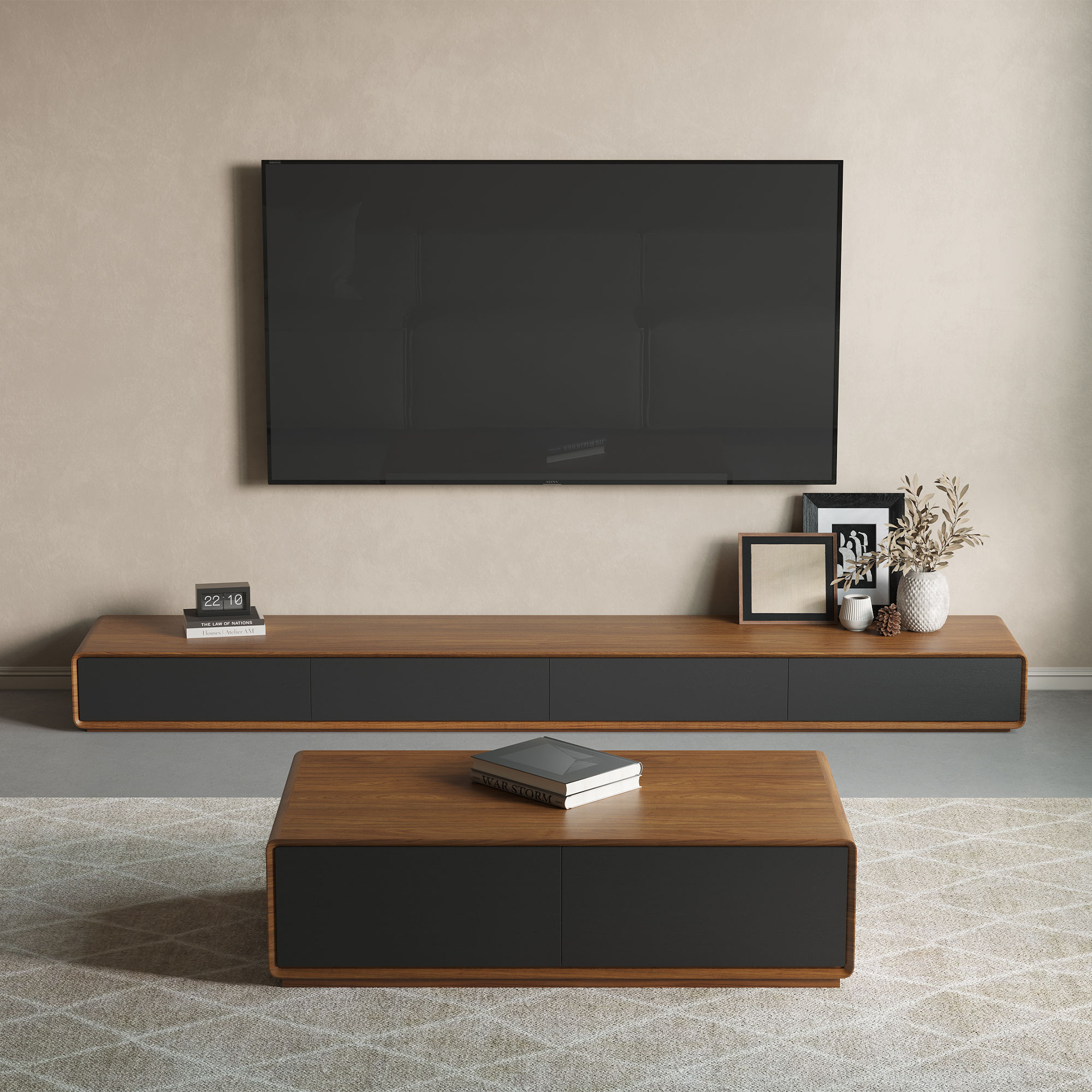 Modern Walnut & Black MDF Coffee Tables