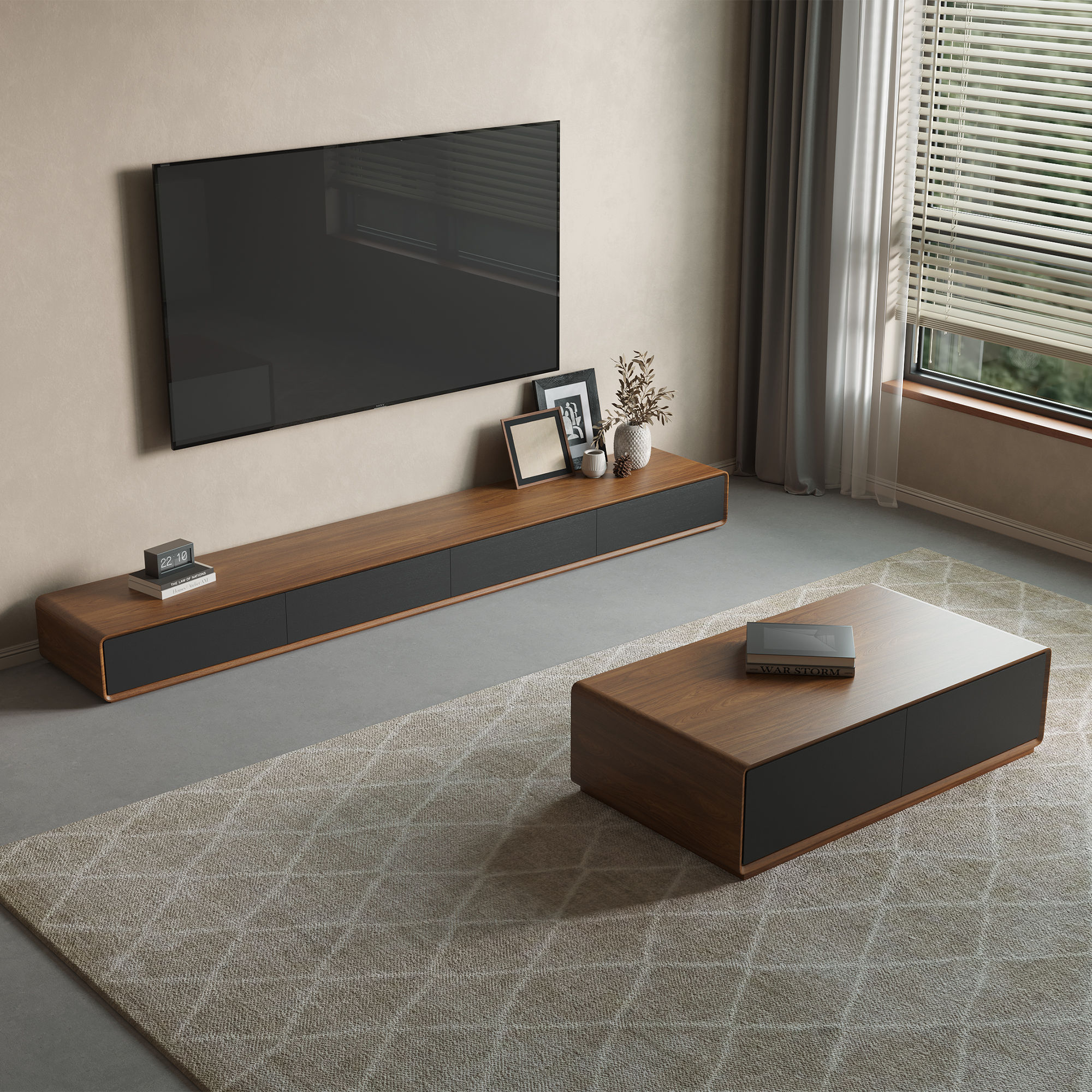 Wood Walnut & Black MDF Coffee Tables