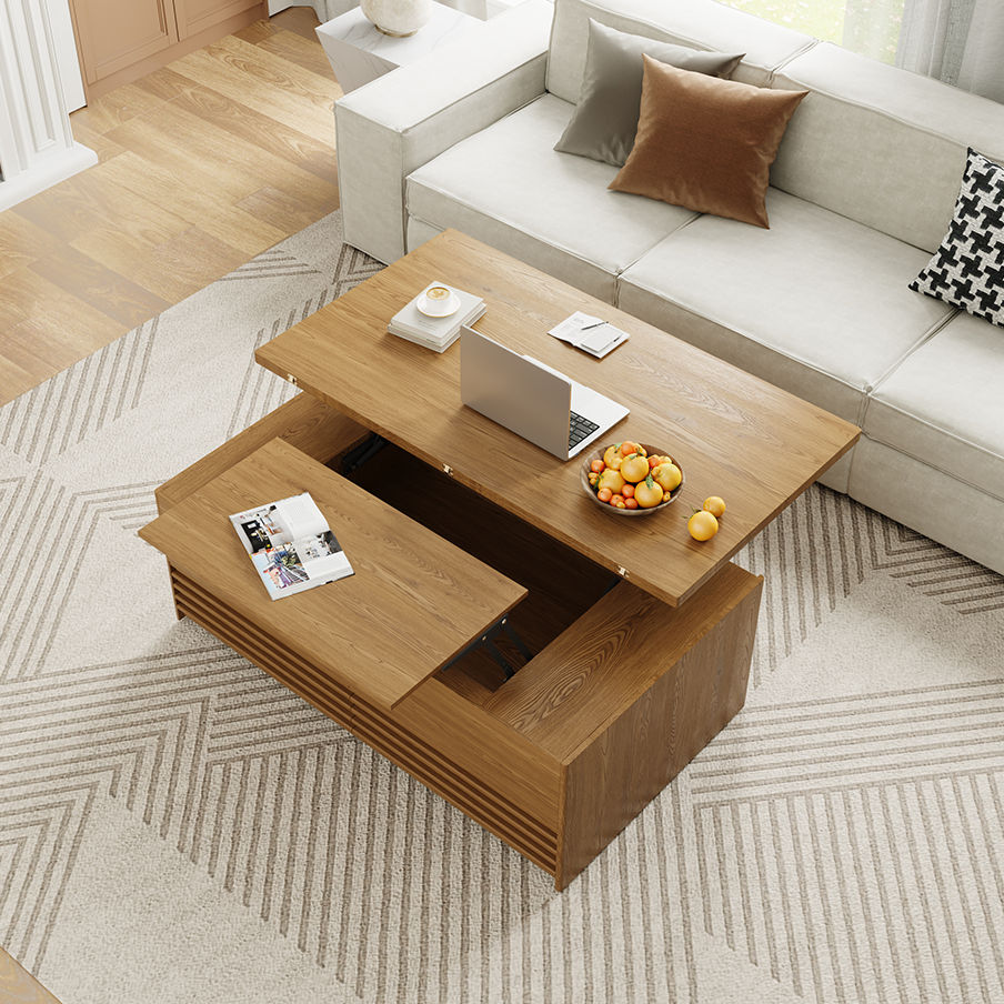 with Drawers Walnut Color MDF Coffee Tables