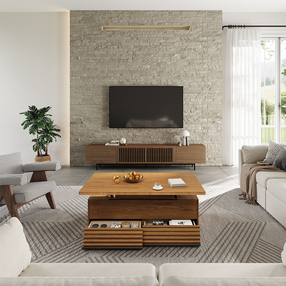 Mid Century Modern Walnut Color MDF Coffee Tables