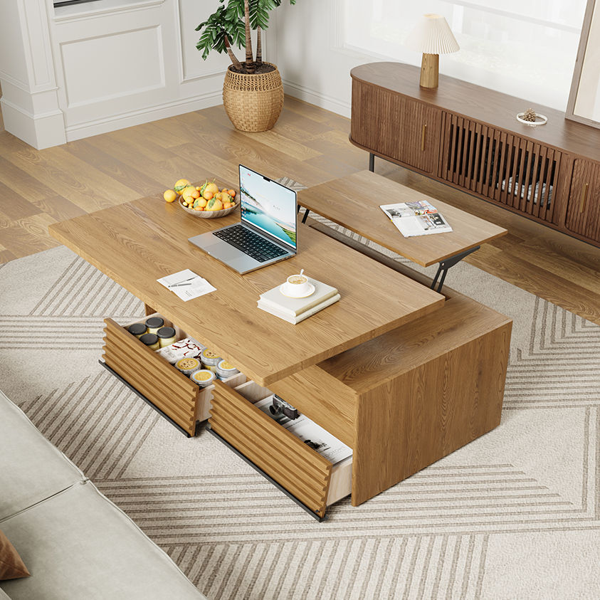 Rectangular Walnut Color MDF Coffee Tables