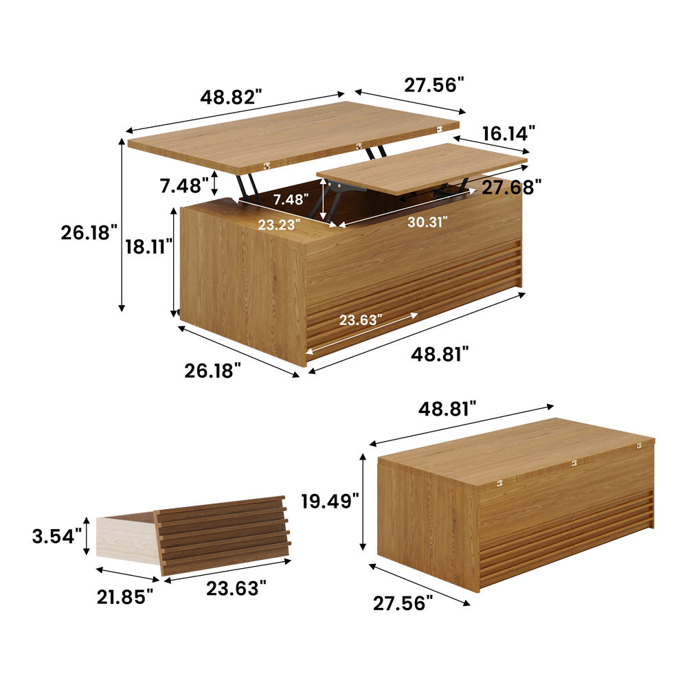 with Drawers Walnut Color MDF Coffee Tables