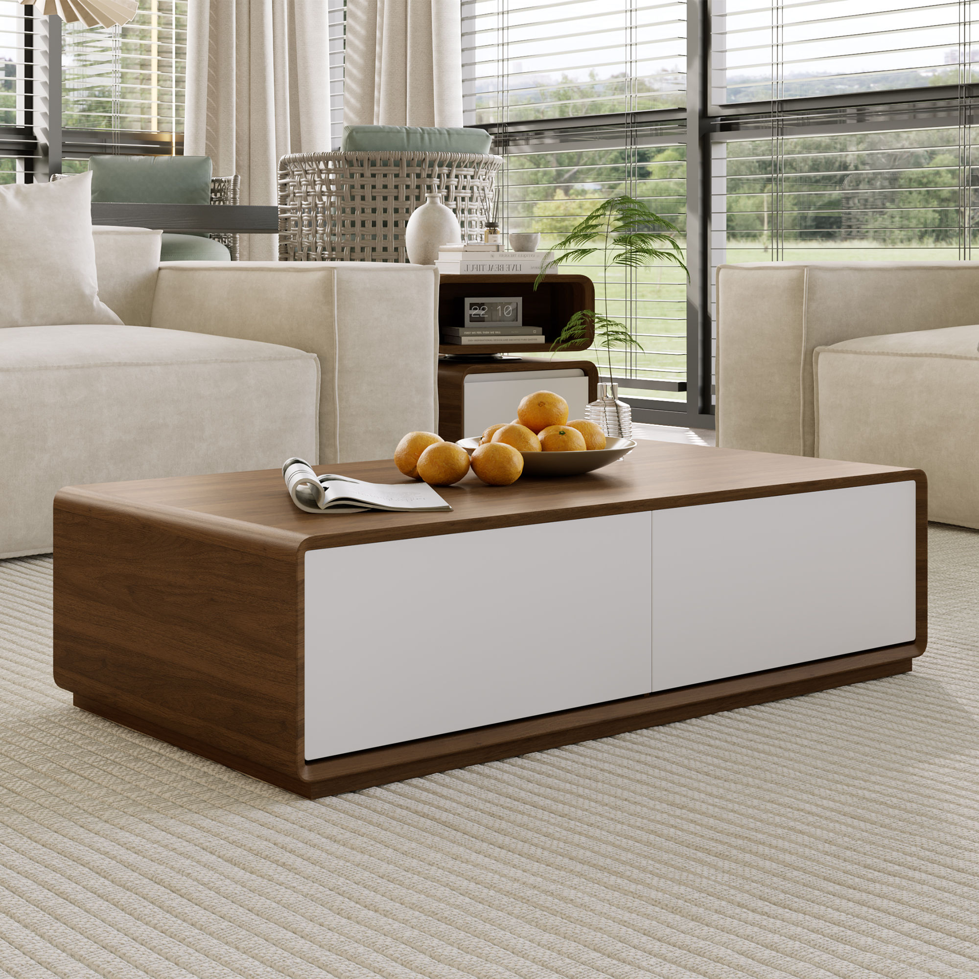 Modern Walnut & White MDF Coffee Tables