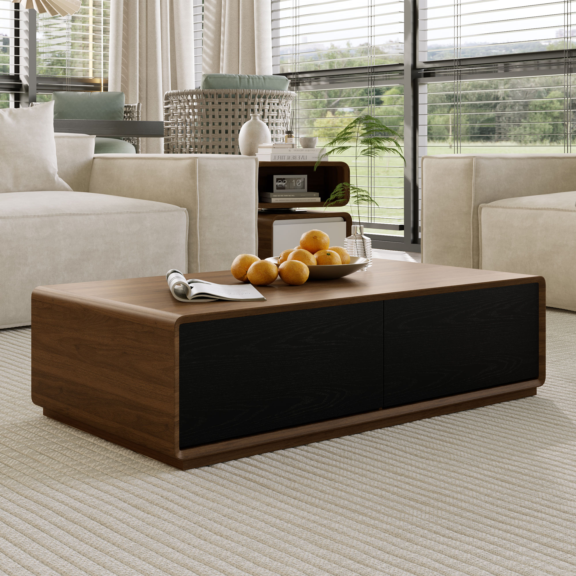 Wood Walnut & Black MDF Coffee Tables
