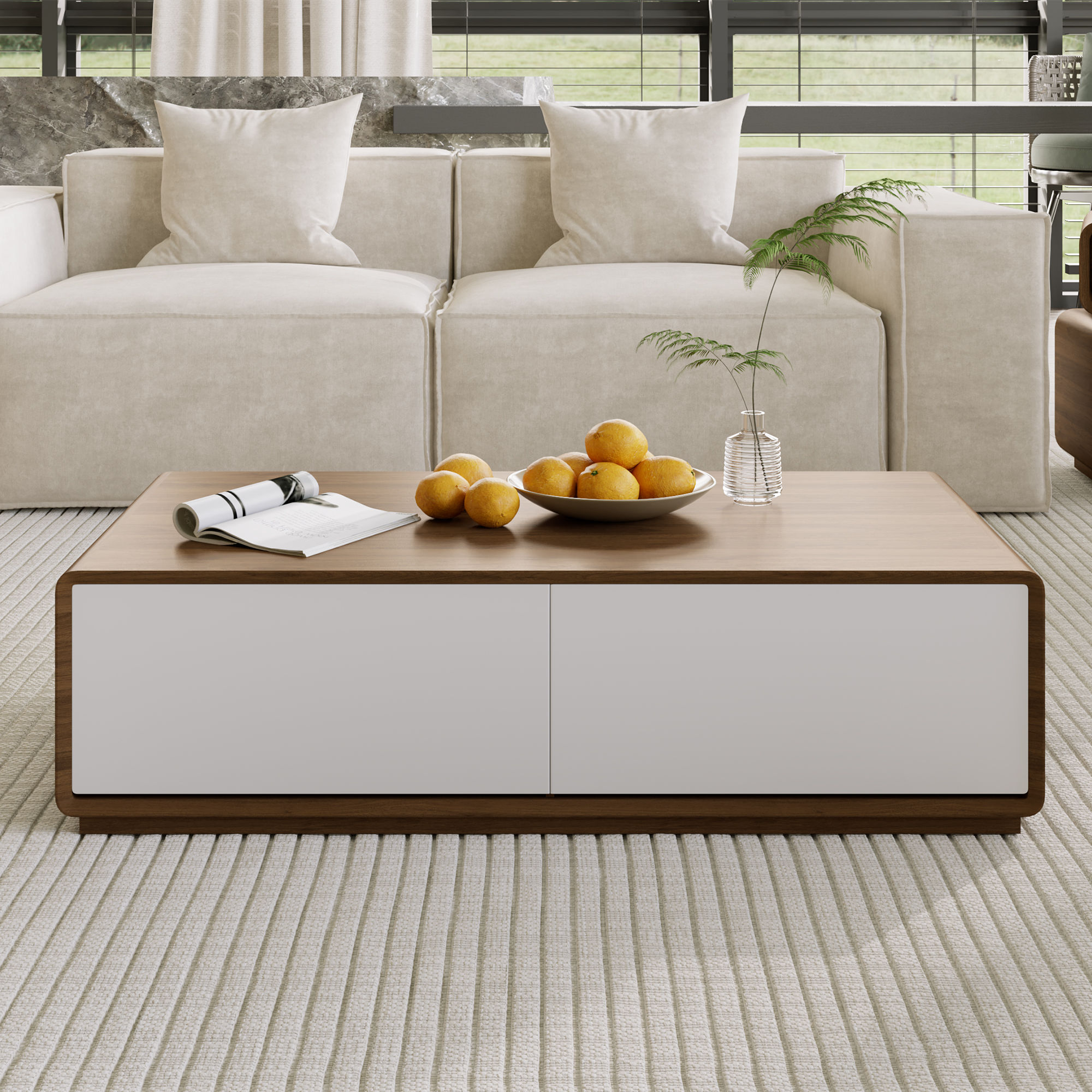 with Drawers Walnut & White MDF Coffee Tables