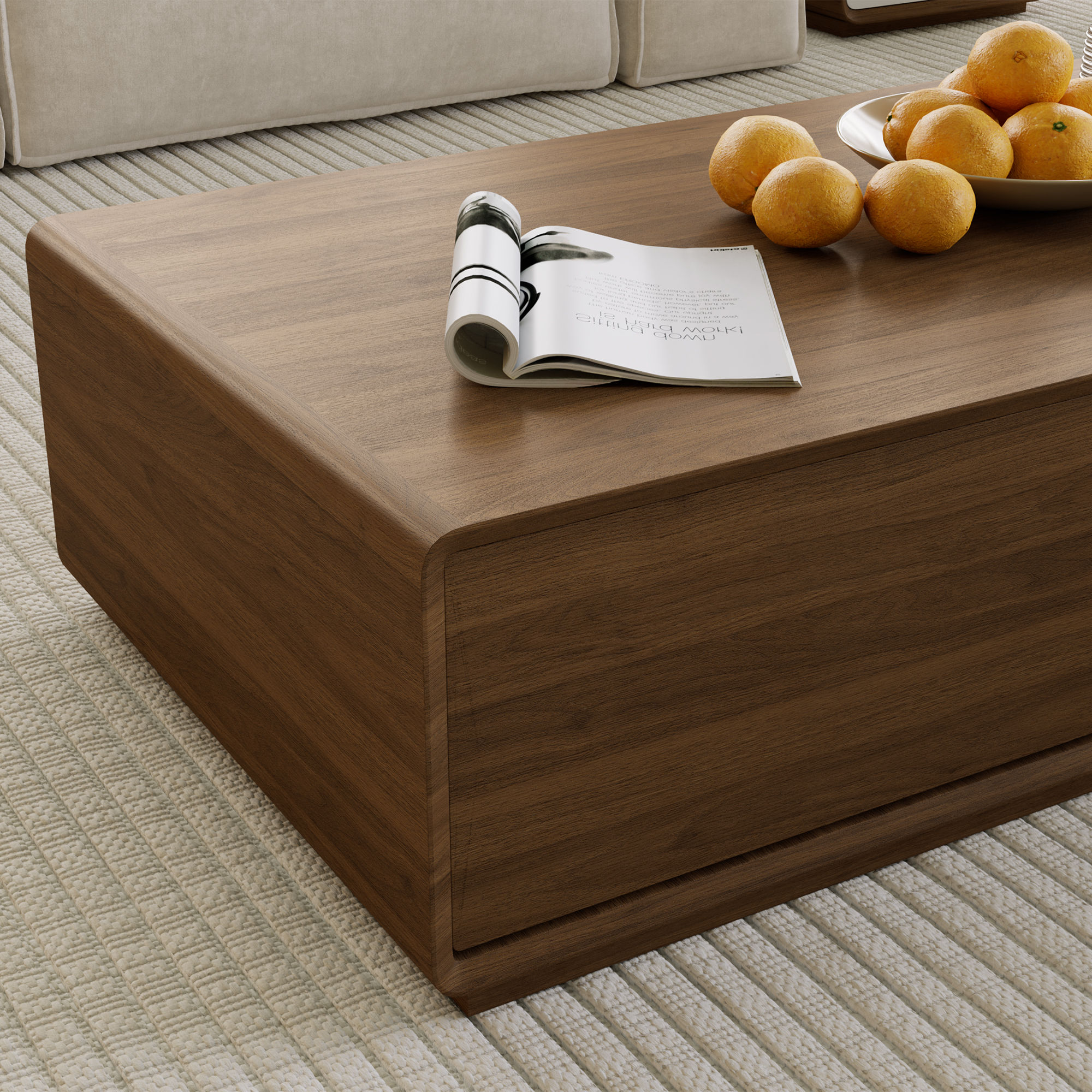 with Drawers Walnut Color MDF Coffee Tables
