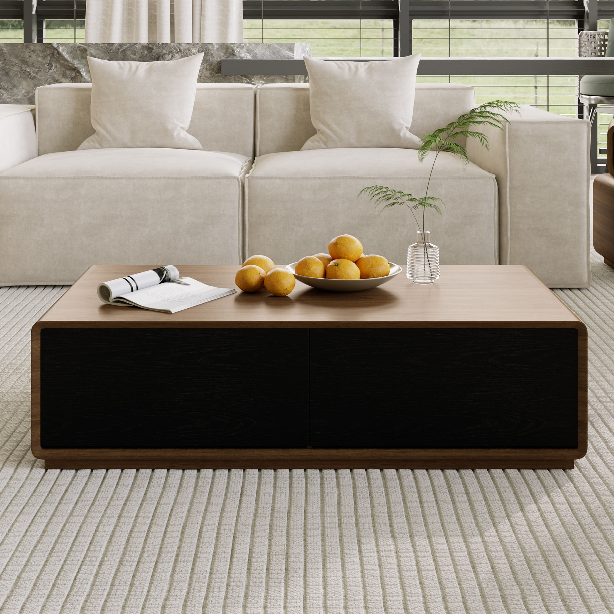 On the Ground Walnut & Black MDF Coffee Tables