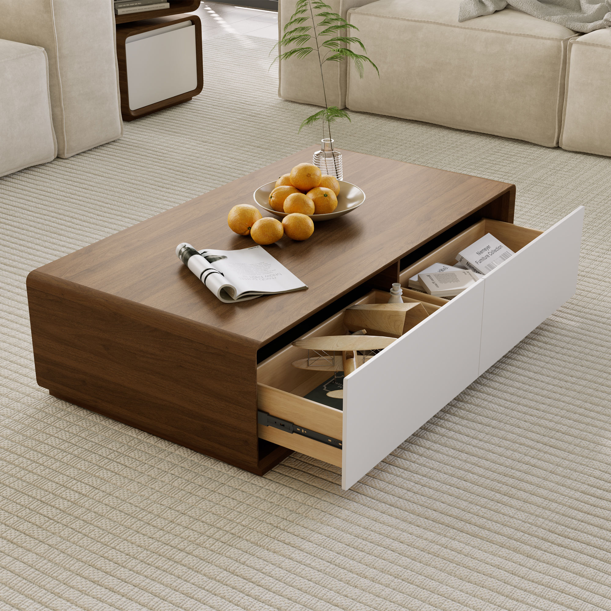 Square Walnut & White MDF Coffee Tables