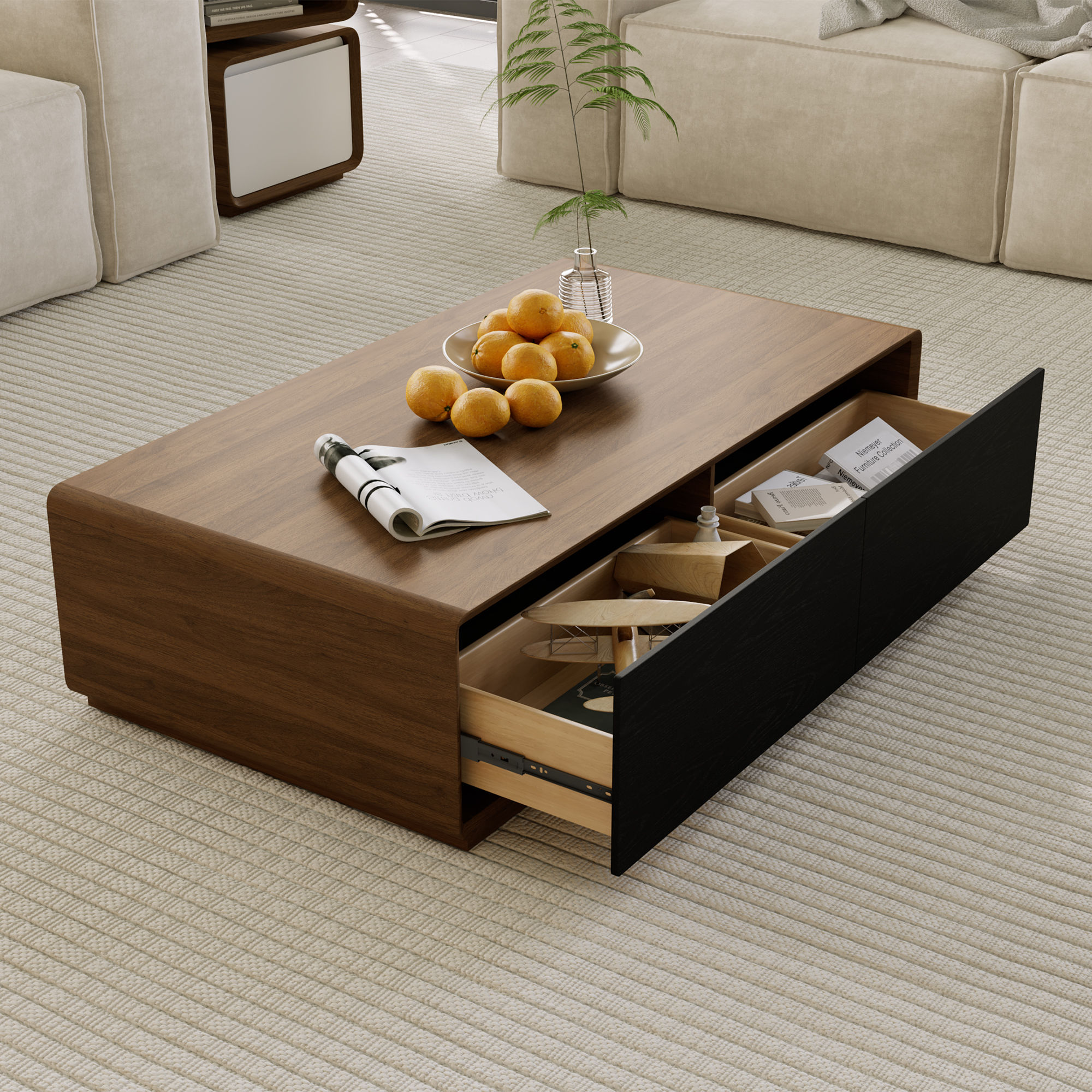 Modern Walnut & Black MDF Coffee Tables