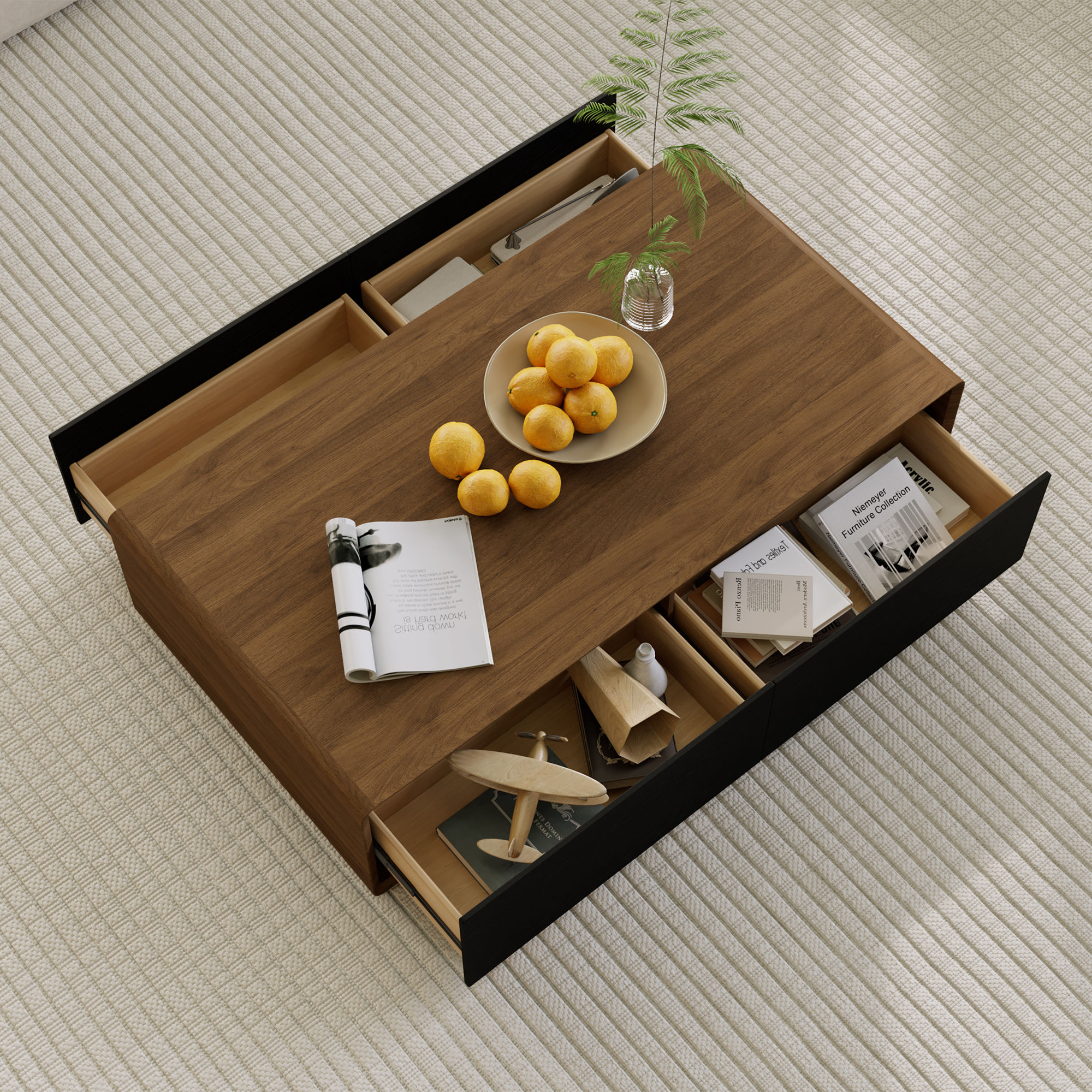 with Drawers Walnut & Black MDF Coffee Tables