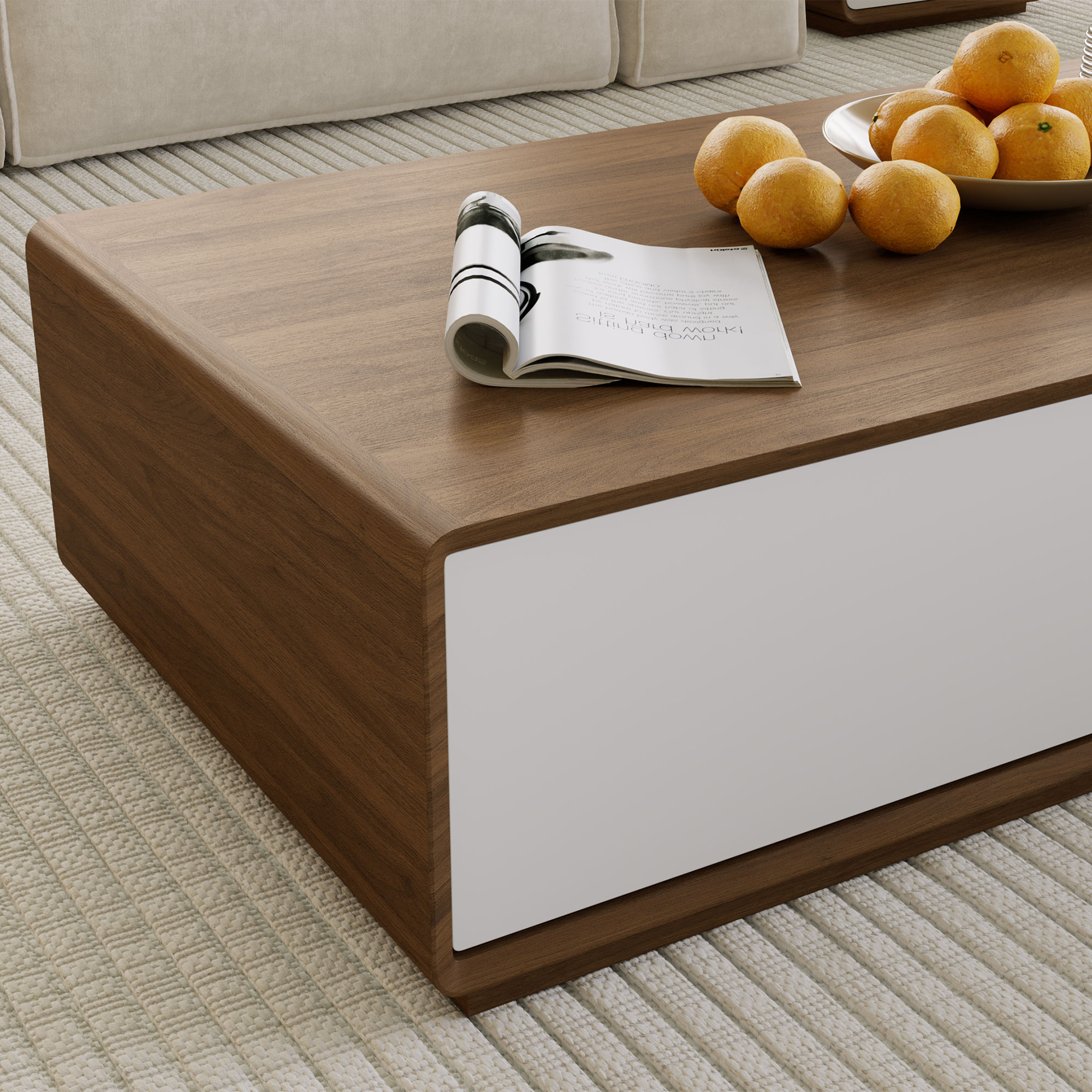with Drawers Walnut & White MDF Coffee Tables
