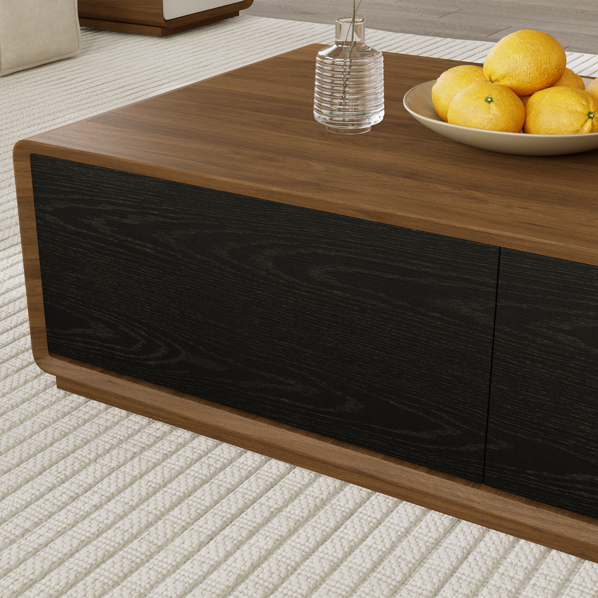 with Drawers Walnut & Black MDF Coffee Tables