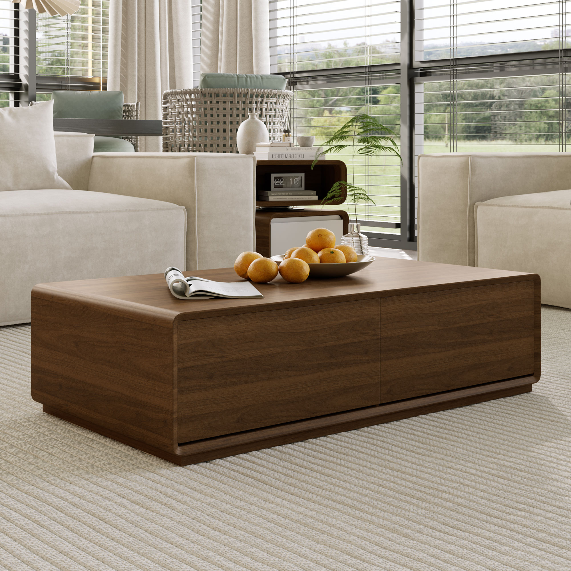 with Storage Walnut Color MDF Coffee Tables