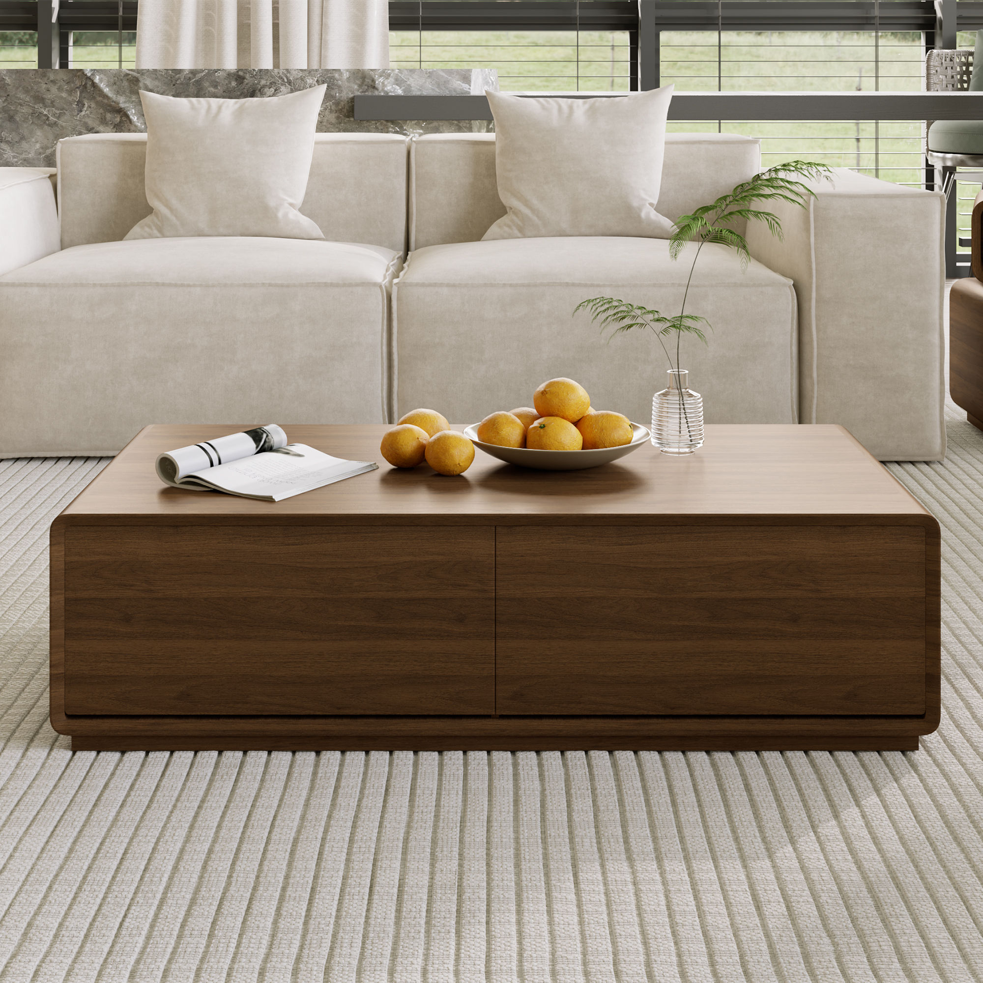 Modern Walnut Color MDF Coffee Tables