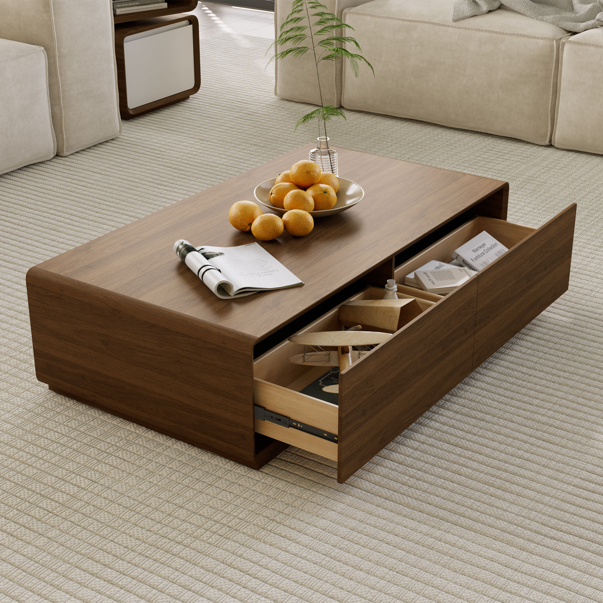 Square Walnut Color MDF Coffee Tables