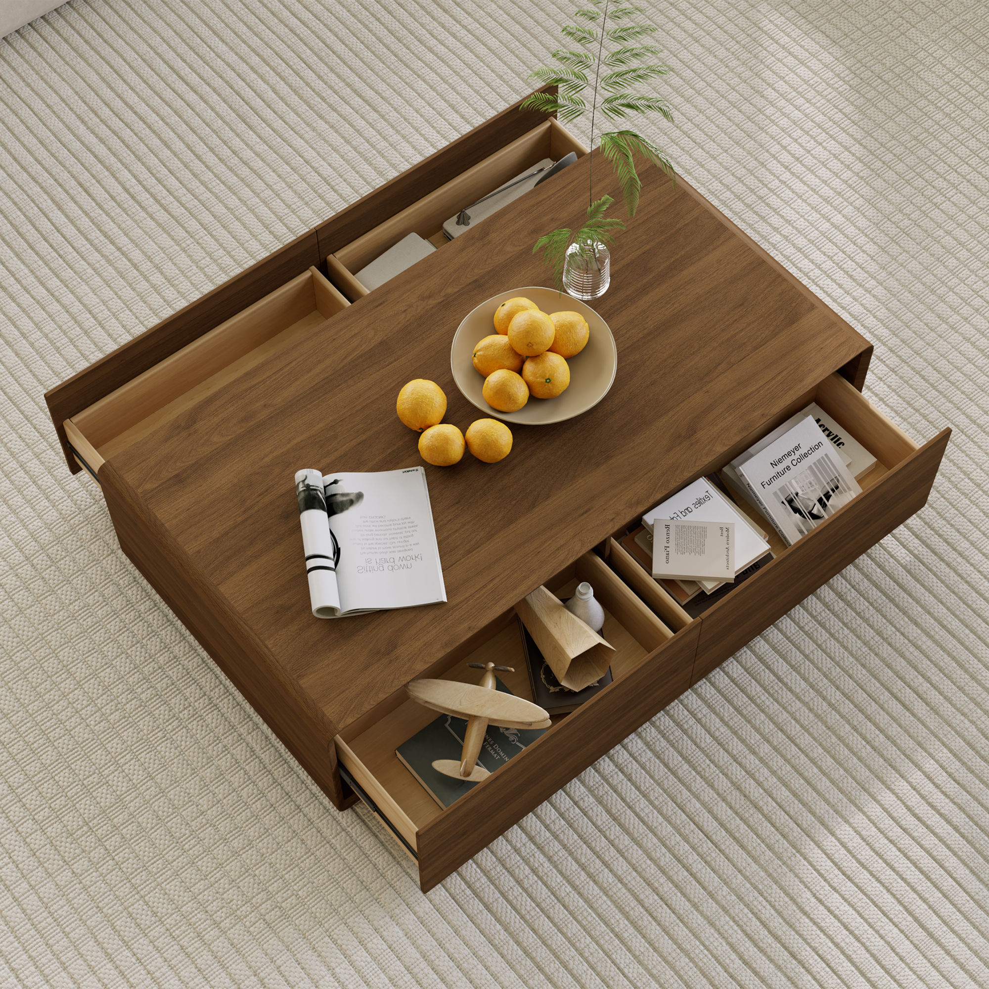 with Storage Walnut Color MDF Coffee Tables