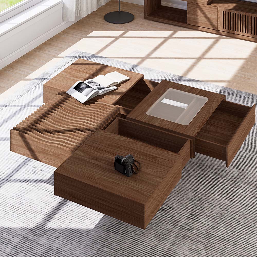 Tempered Glass Walnut MDF Coffee Tables