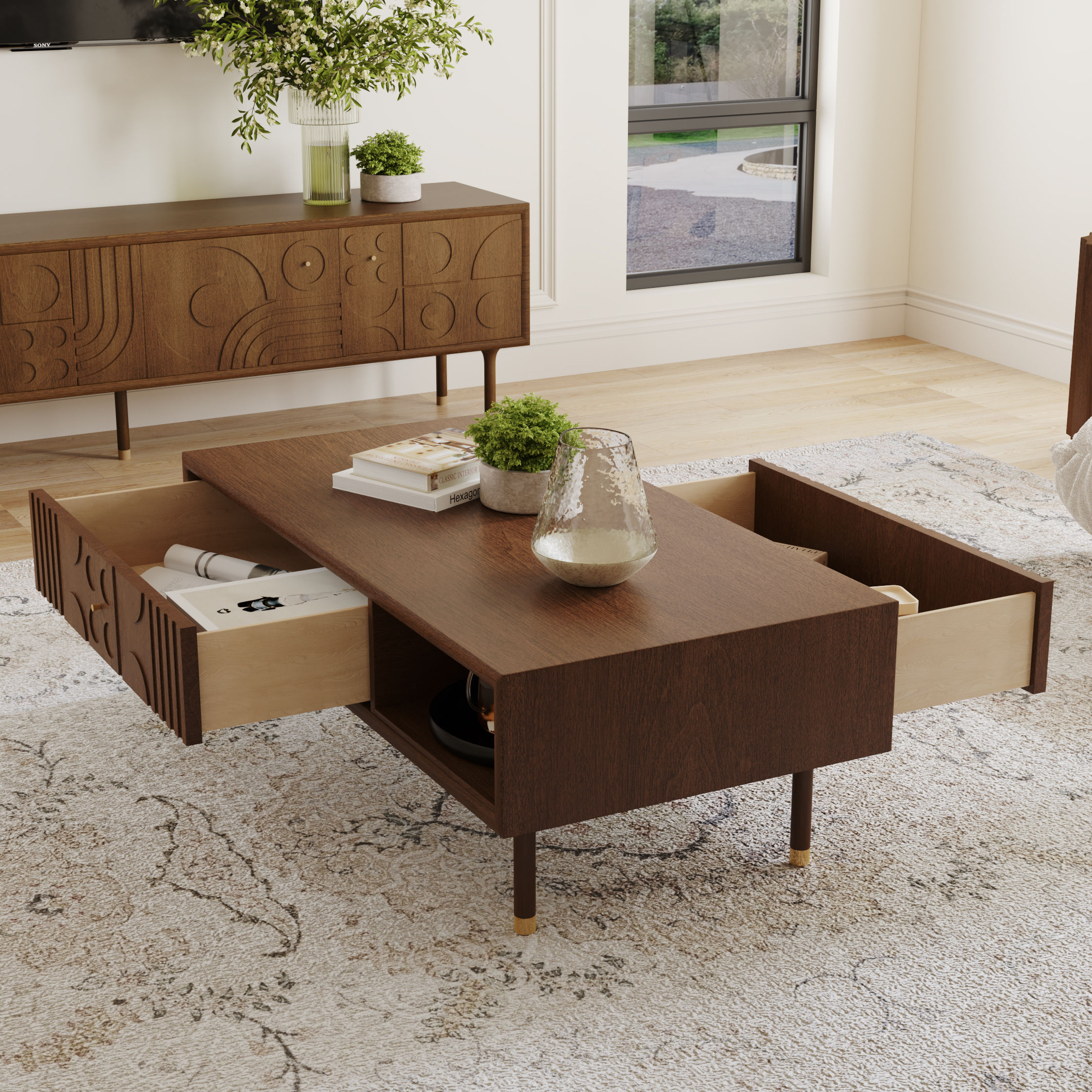 Mid Century Modern Walnut MDF Coffee Tables