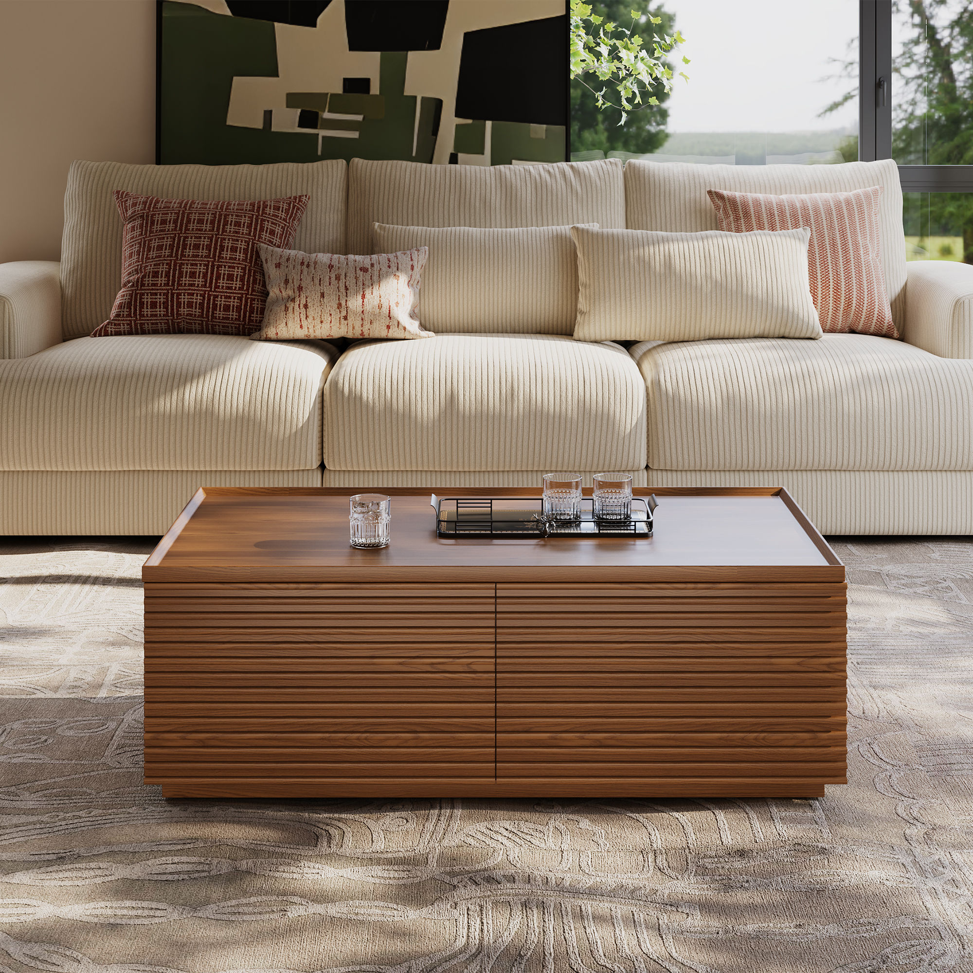 Mid Century Modern Walnut Color Ash Wood Coffee Tables