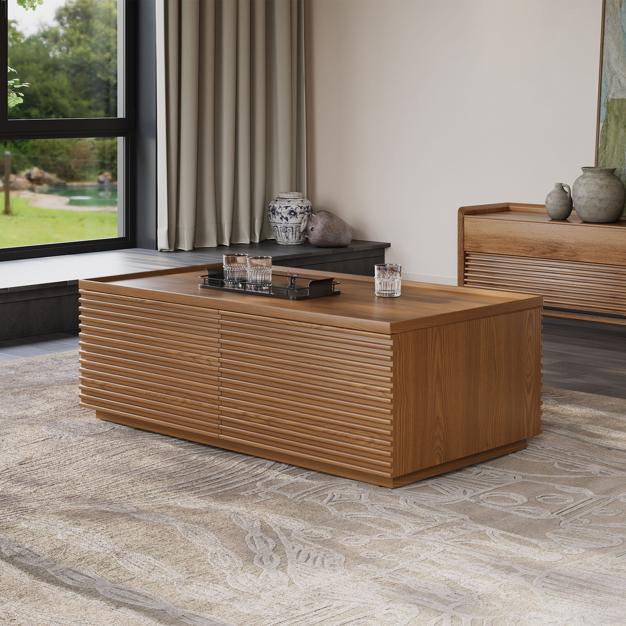 On the Ground Walnut Color Ash Wood Coffee Tables